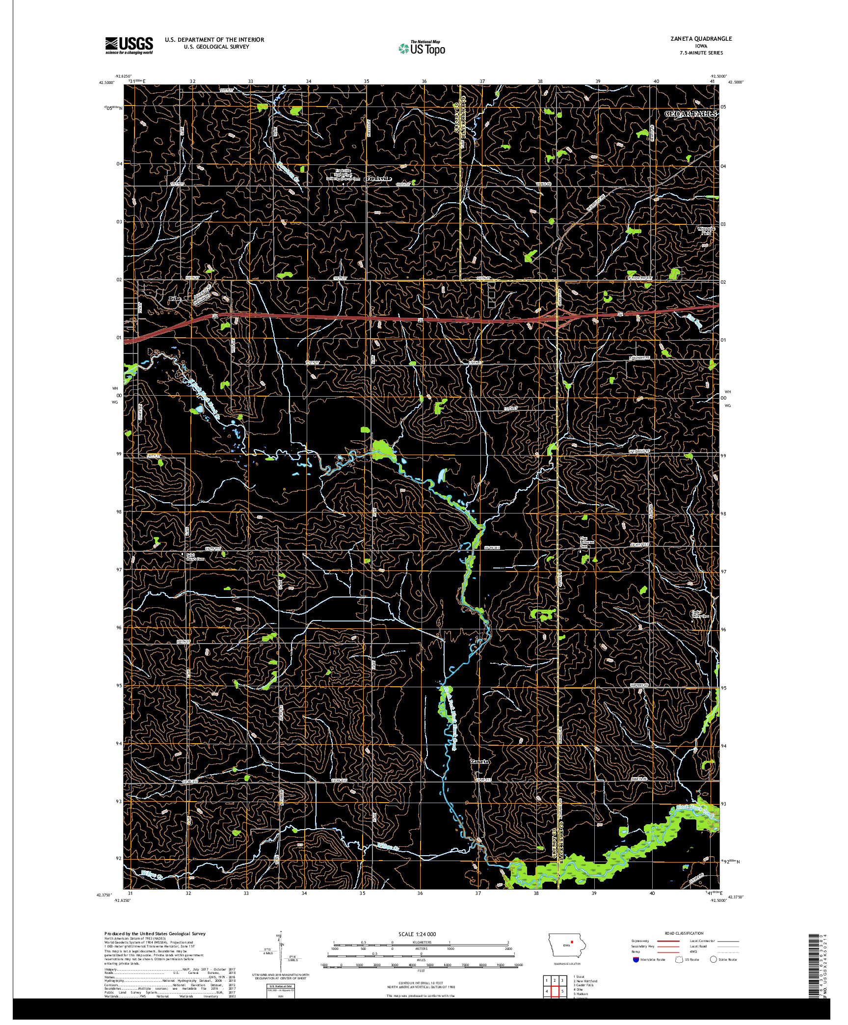 USGS US TOPO 7.5-MINUTE MAP FOR ZANETA, IA 2018