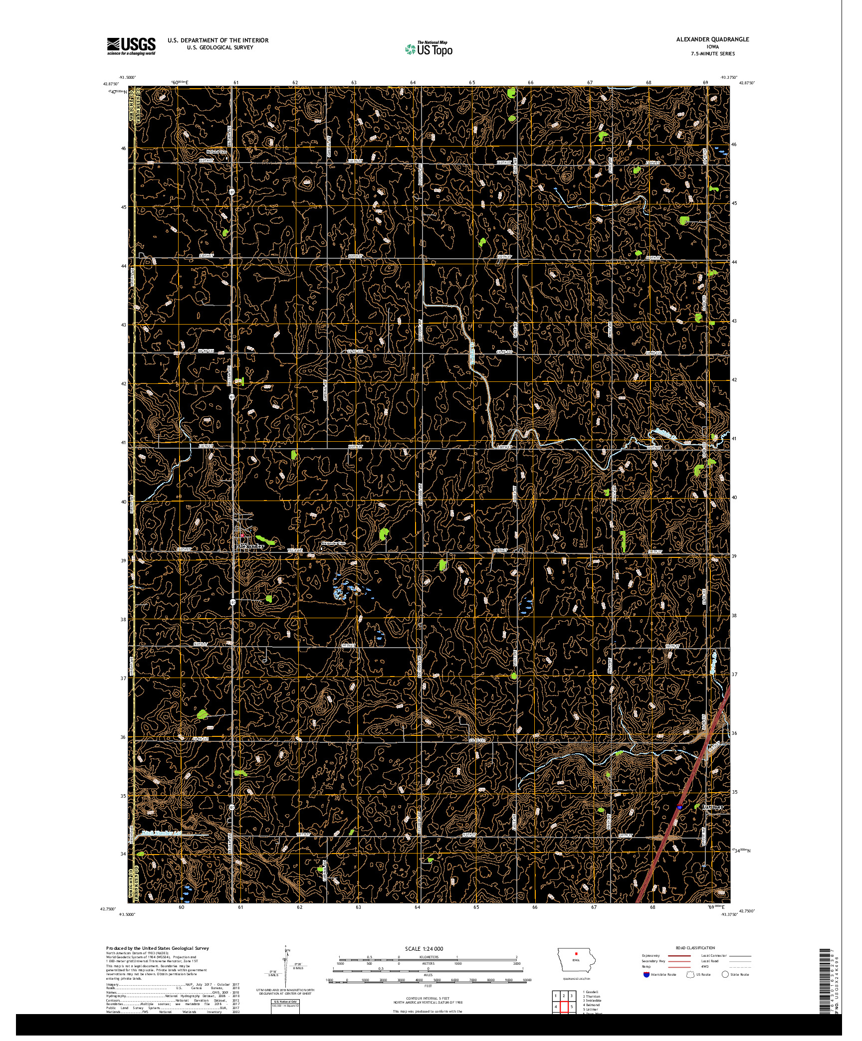 USGS US TOPO 7.5-MINUTE MAP FOR ALEXANDER, IA 2018