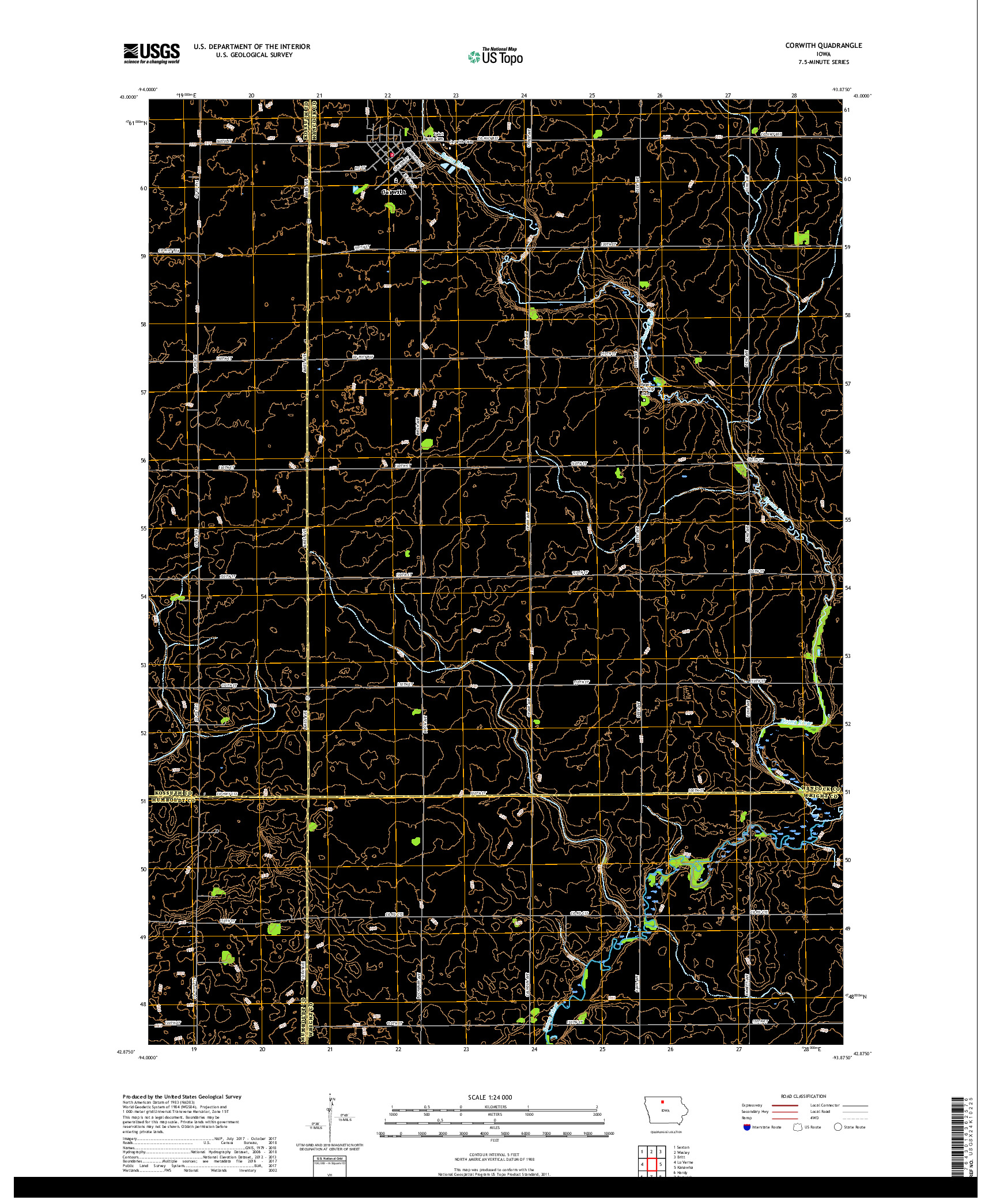 USGS US TOPO 7.5-MINUTE MAP FOR CORWITH, IA 2018