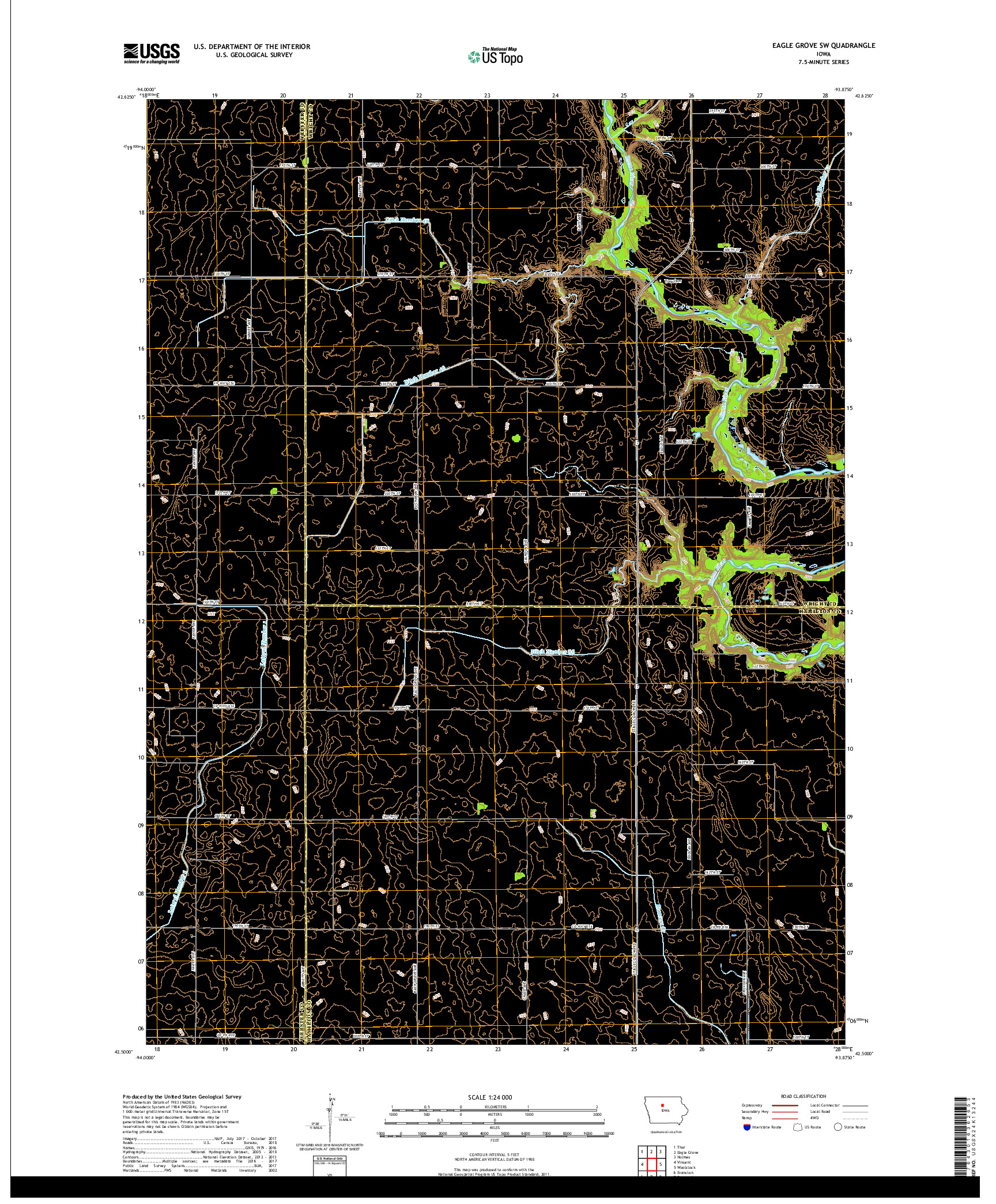 USGS US TOPO 7.5-MINUTE MAP FOR EAGLE GROVE SW, IA 2018