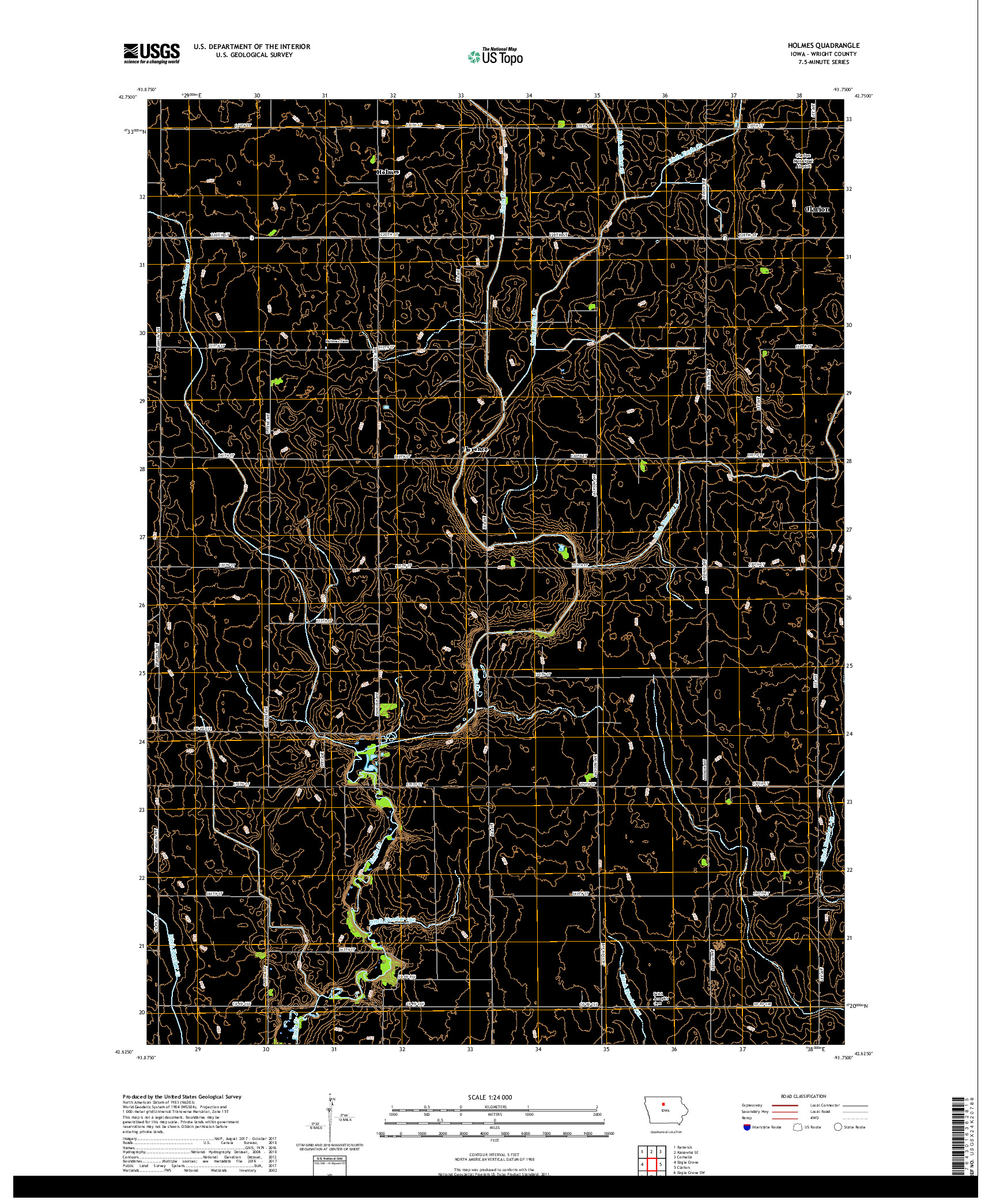 USGS US TOPO 7.5-MINUTE MAP FOR HOLMES, IA 2018