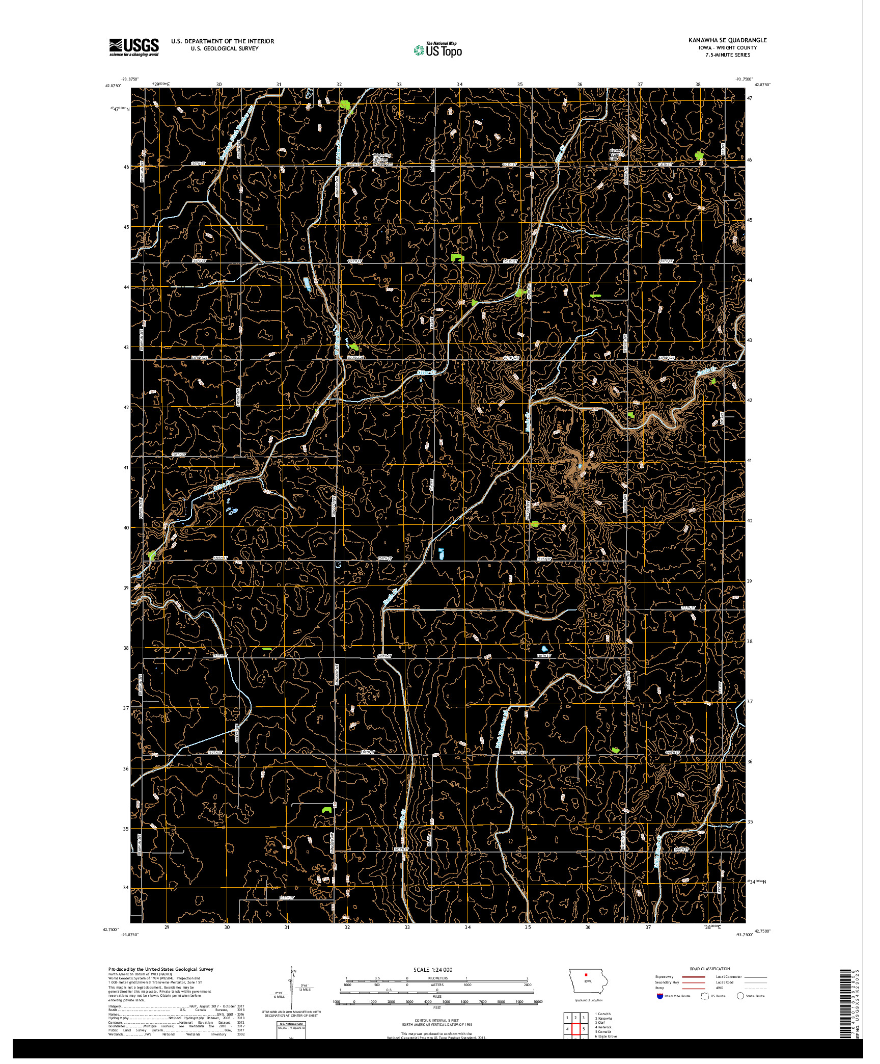 USGS US TOPO 7.5-MINUTE MAP FOR KANAWHA SE, IA 2018