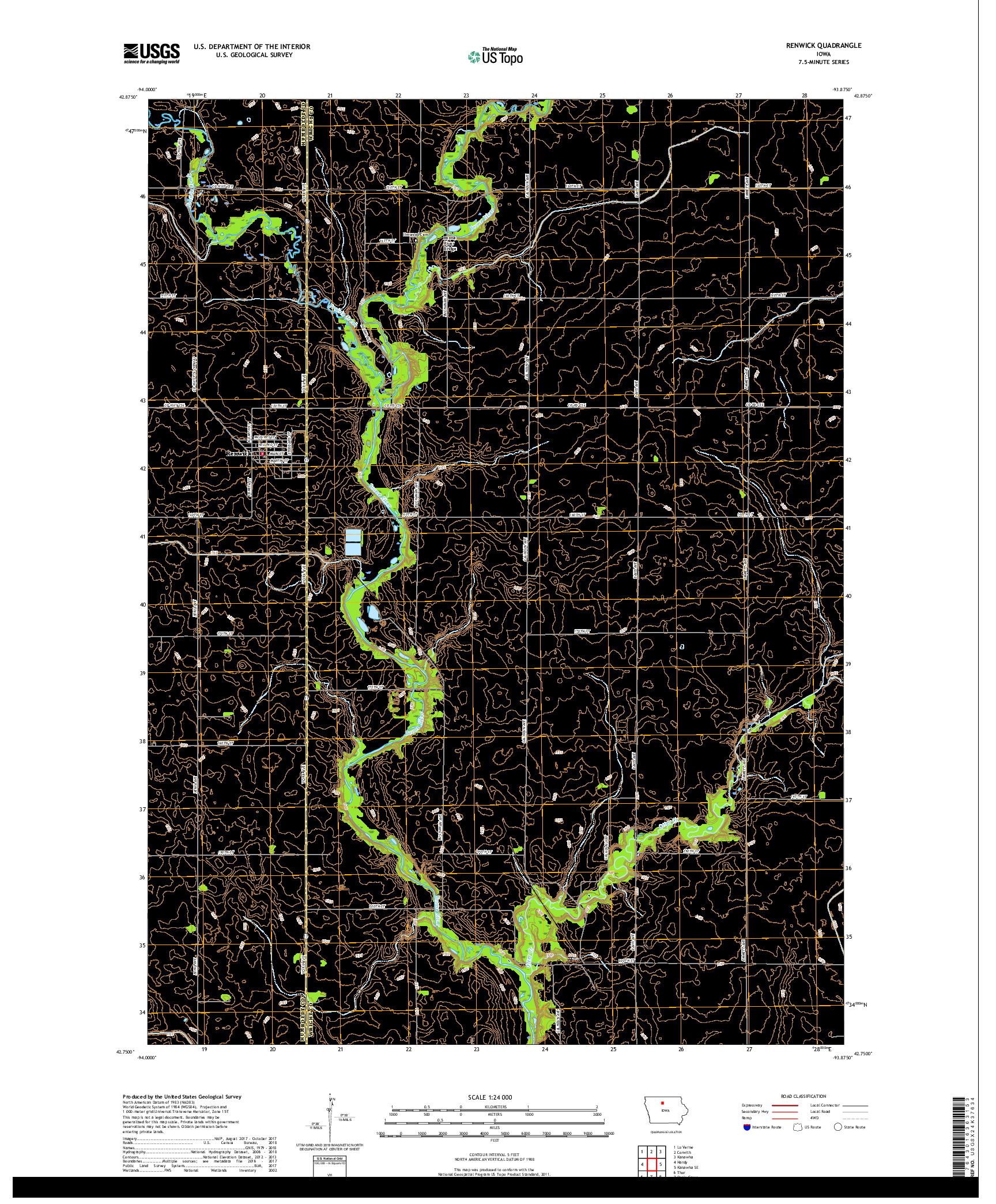 USGS US TOPO 7.5-MINUTE MAP FOR RENWICK, IA 2018