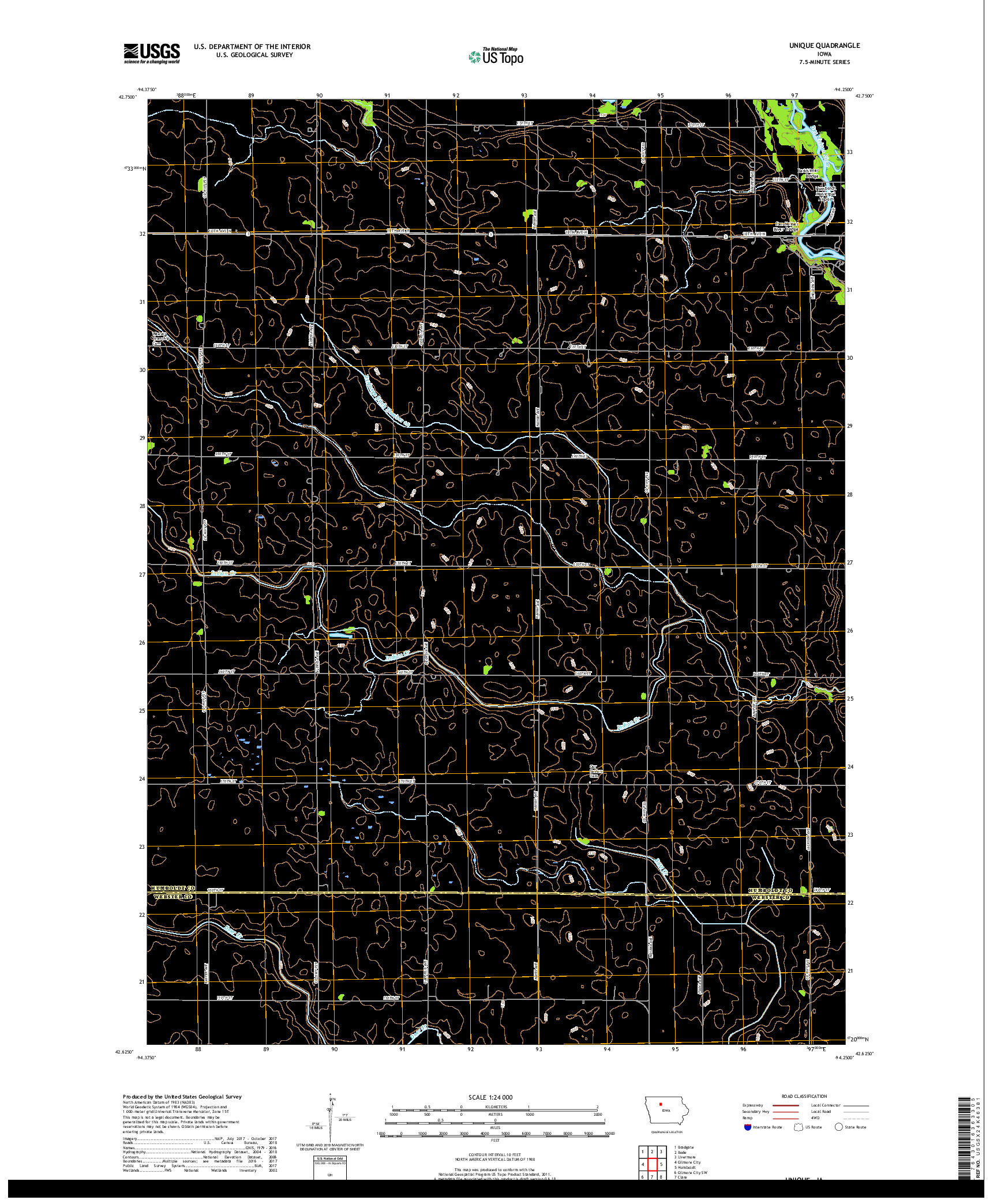 USGS US TOPO 7.5-MINUTE MAP FOR UNIQUE, IA 2018