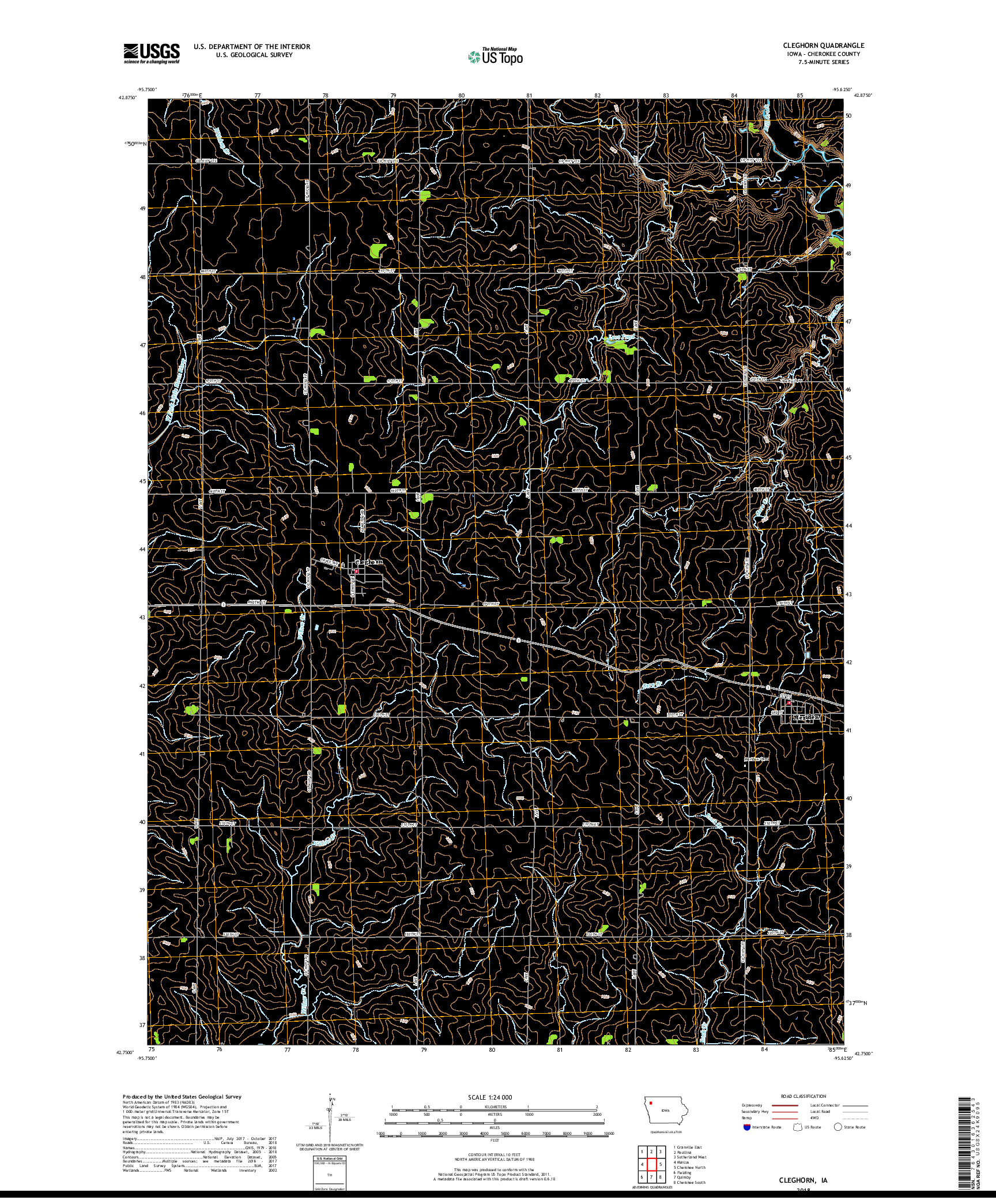 USGS US TOPO 7.5-MINUTE MAP FOR CLEGHORN, IA 2018