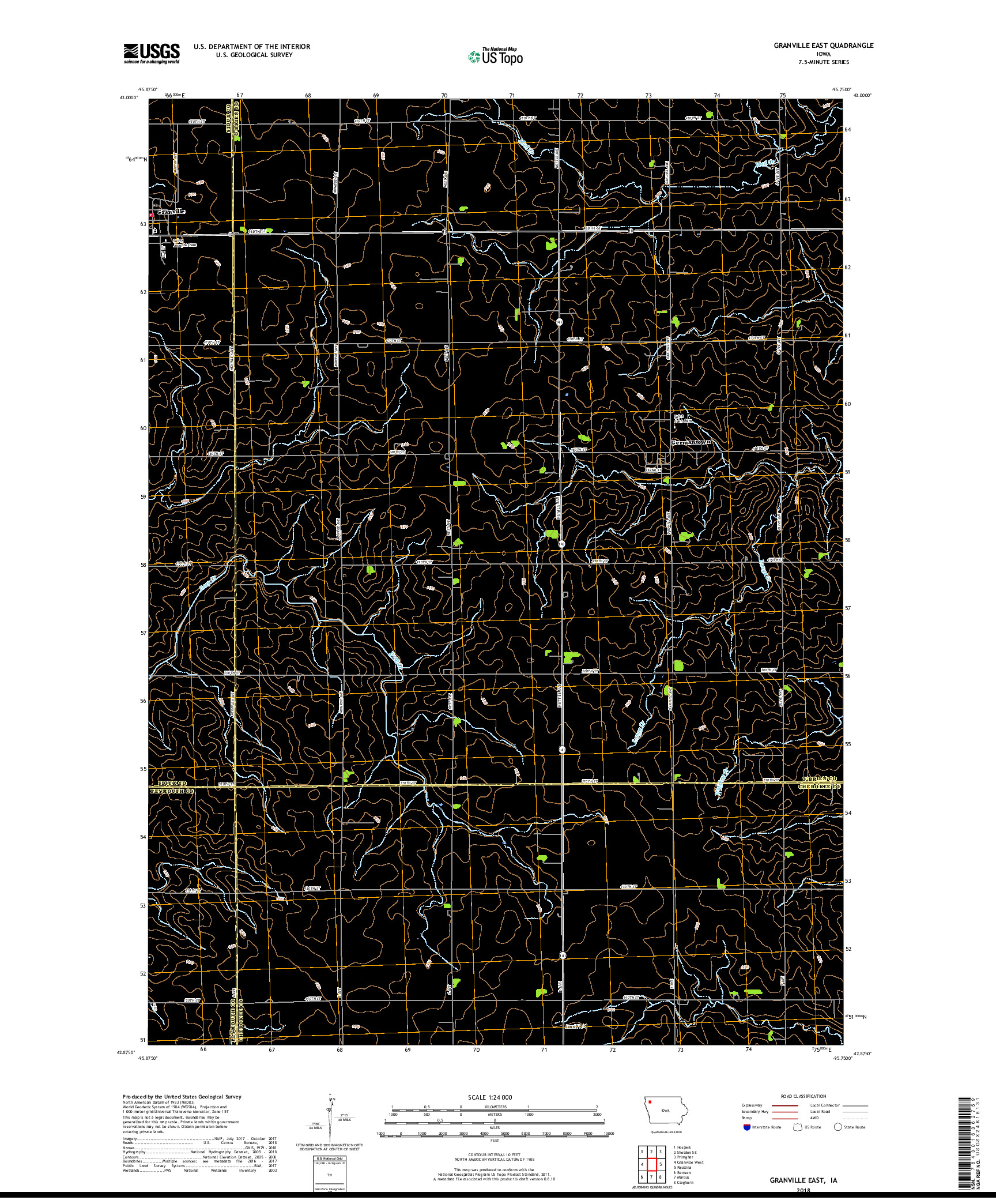 USGS US TOPO 7.5-MINUTE MAP FOR GRANVILLE EAST, IA 2018