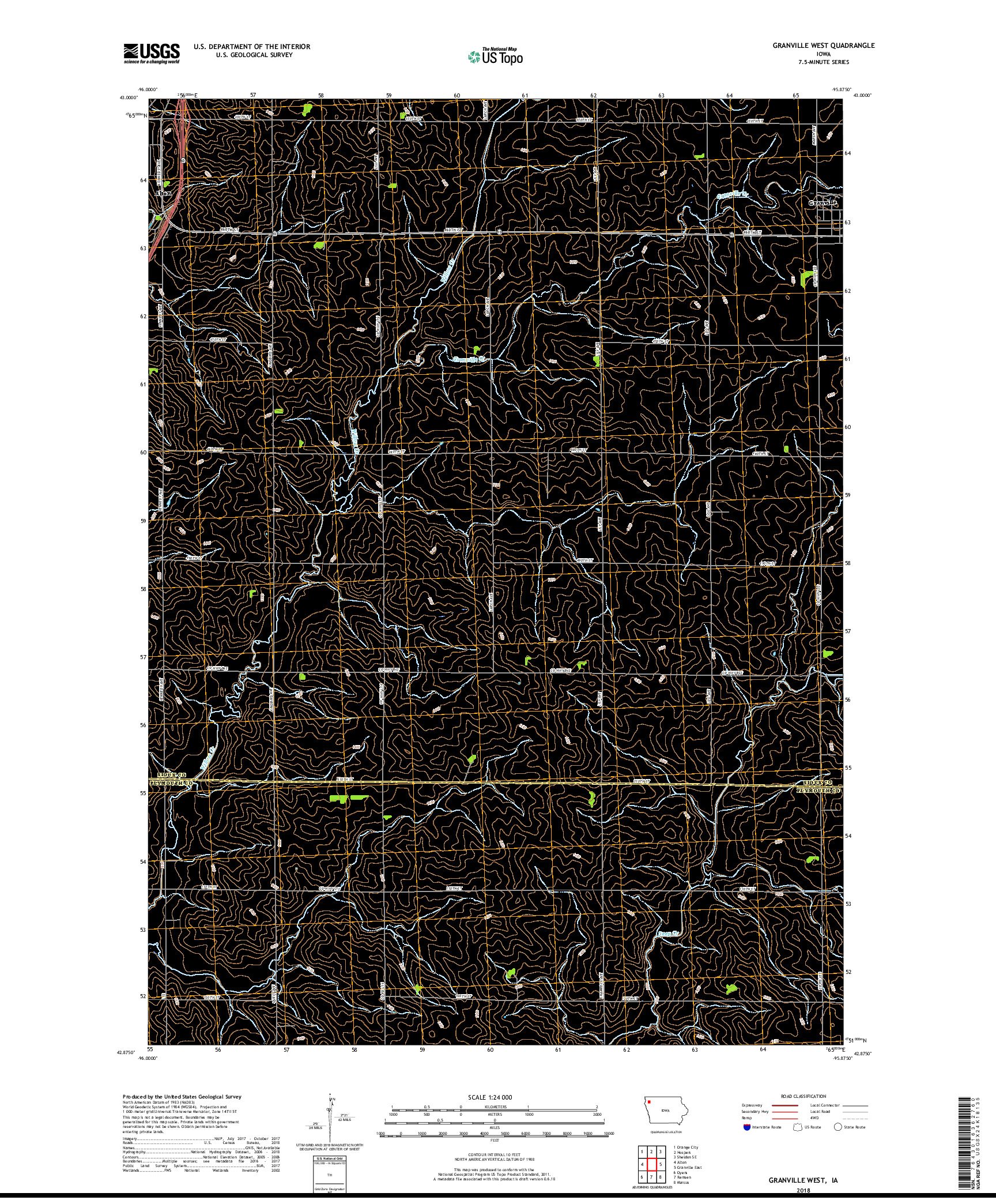 USGS US TOPO 7.5-MINUTE MAP FOR GRANVILLE WEST, IA 2018