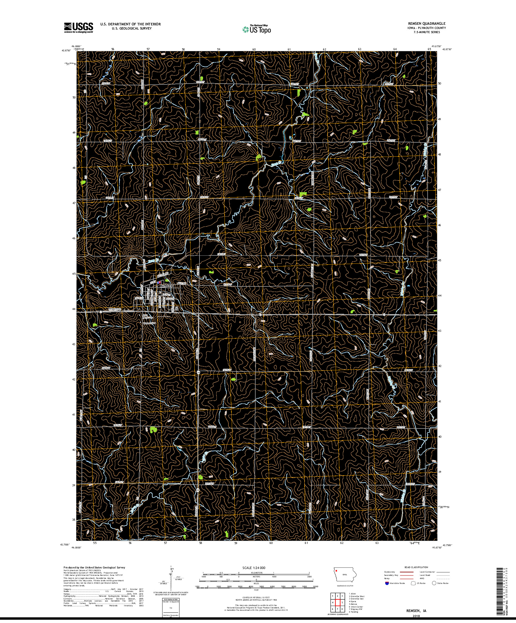 USGS US TOPO 7.5-MINUTE MAP FOR REMSEN, IA 2018