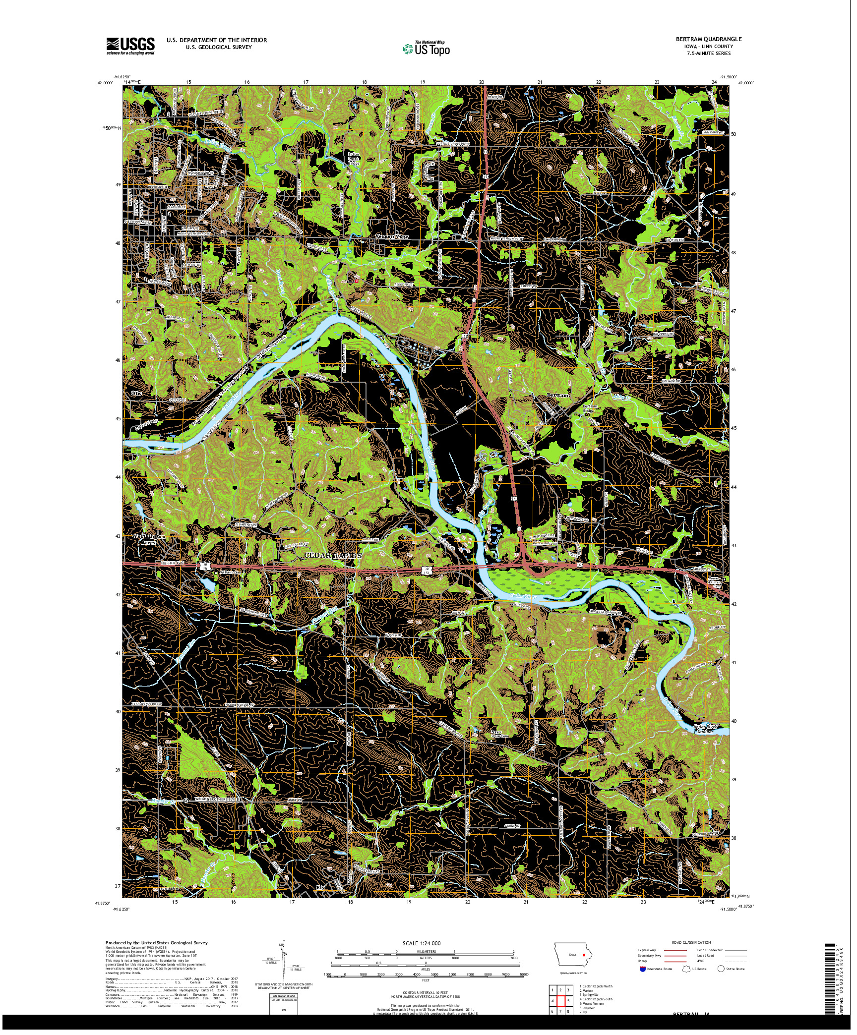 USGS US TOPO 7.5-MINUTE MAP FOR BERTRAM, IA 2018