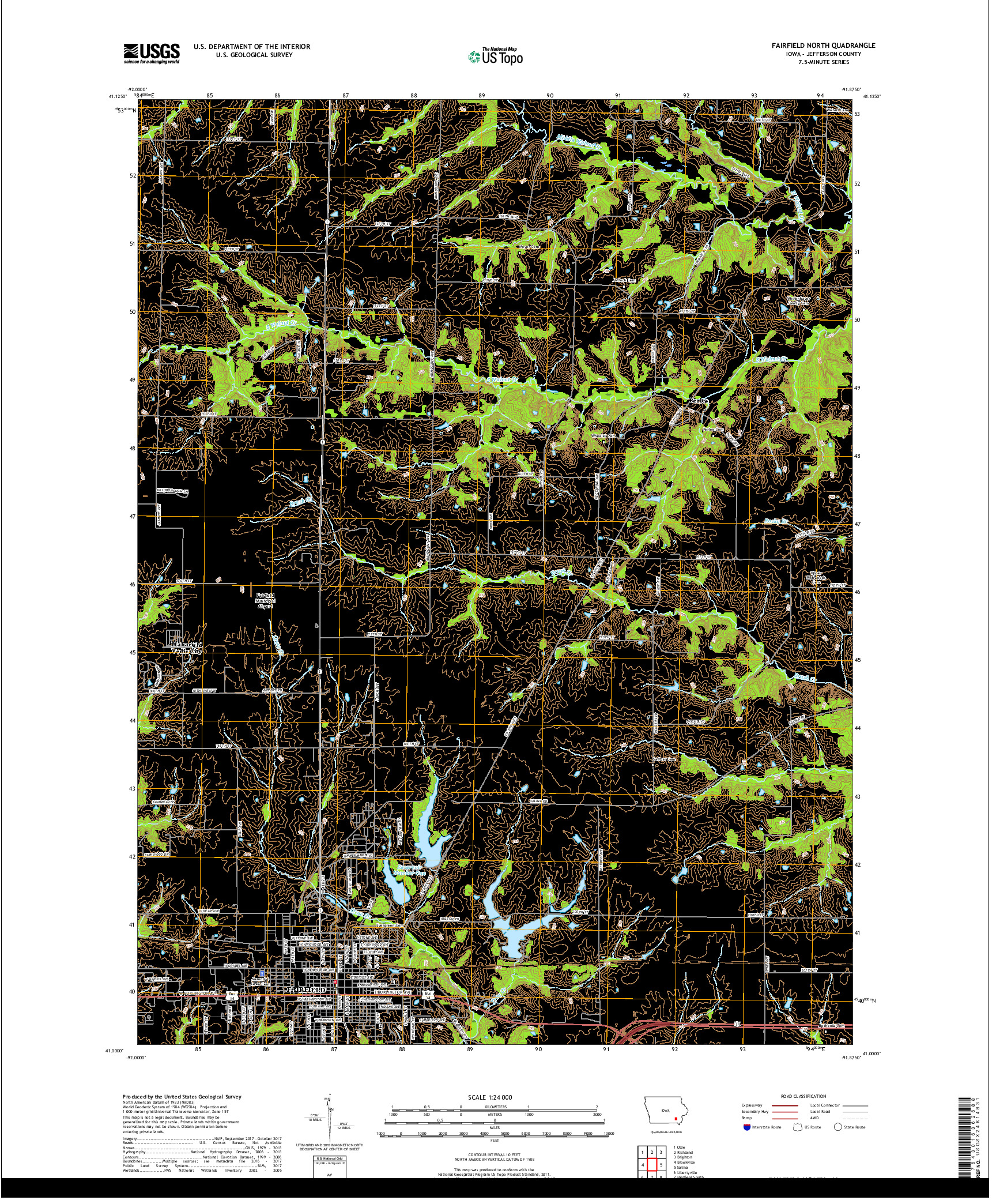 USGS US TOPO 7.5-MINUTE MAP FOR FAIRFIELD NORTH, IA 2018