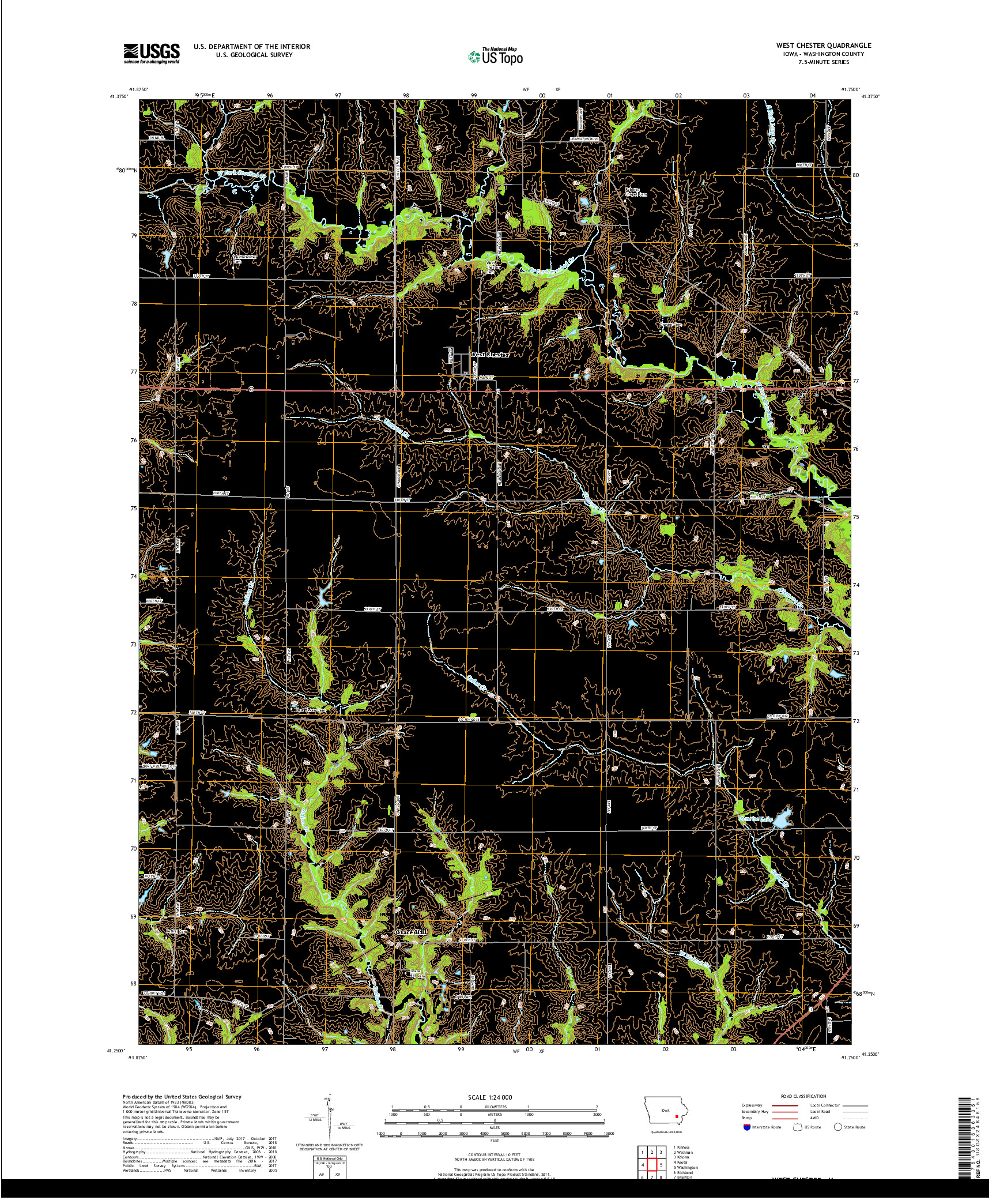 USGS US TOPO 7.5-MINUTE MAP FOR WEST CHESTER, IA 2018