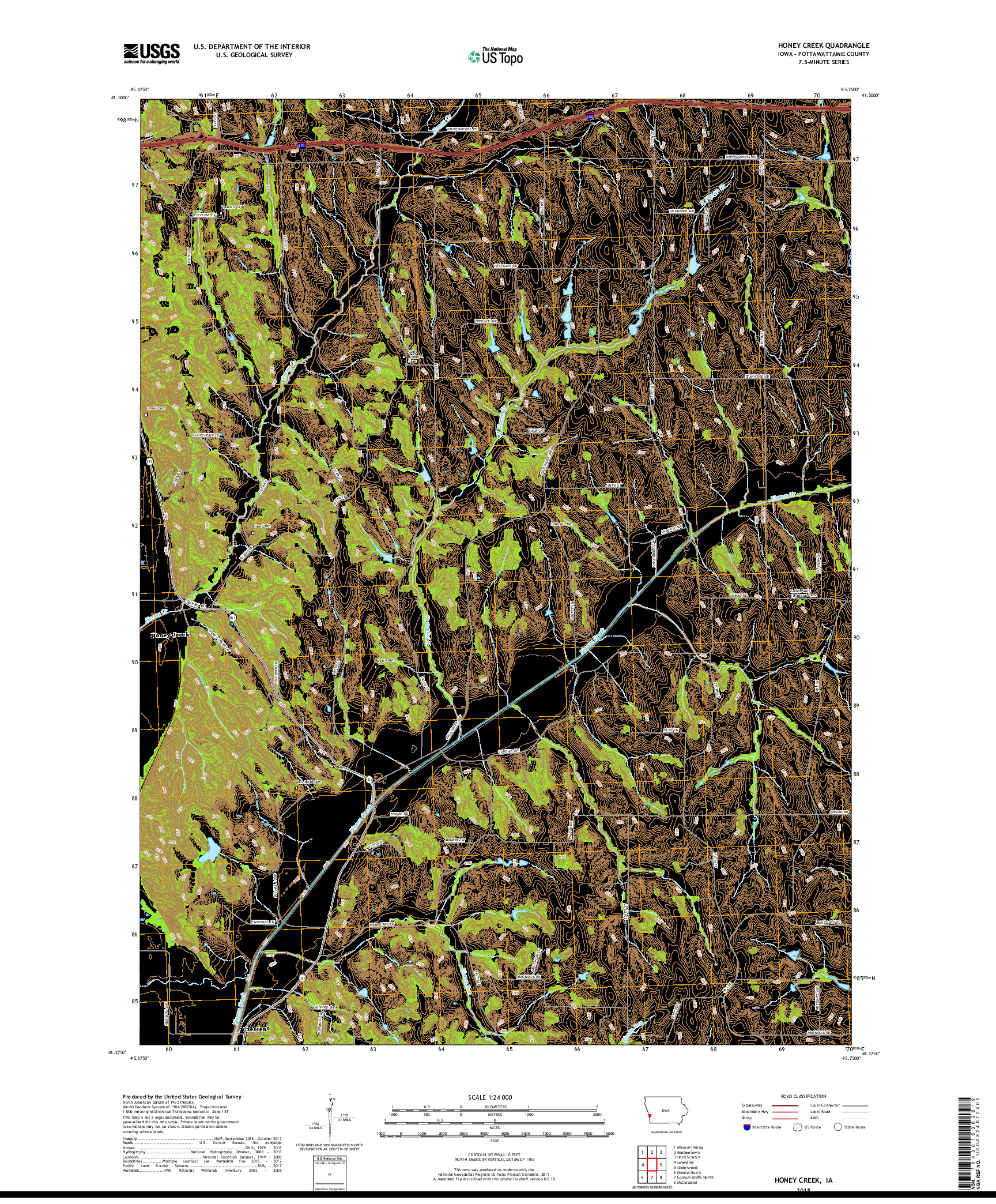USGS US TOPO 7.5-MINUTE MAP FOR HONEY CREEK, IA 2018