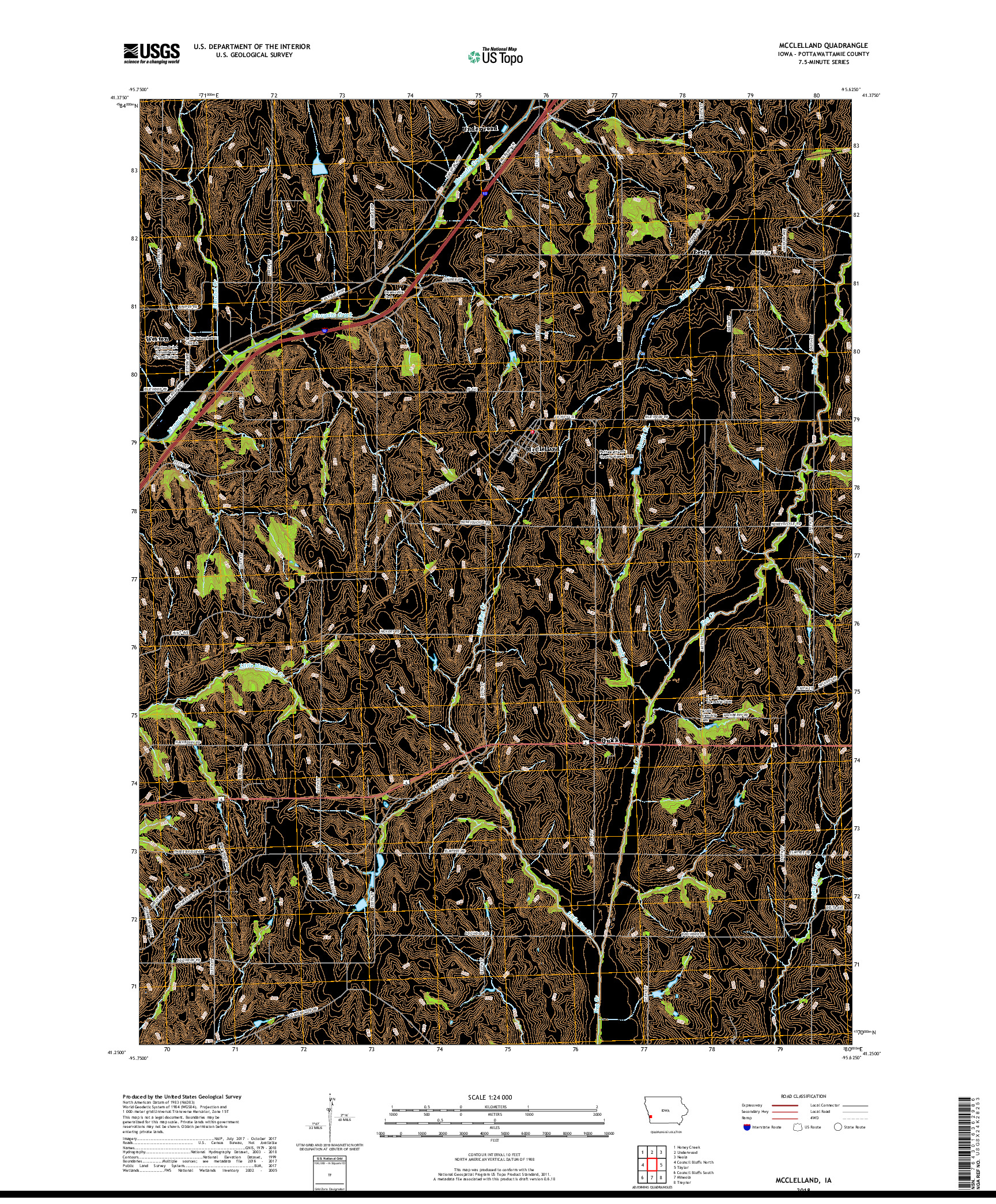 USGS US TOPO 7.5-MINUTE MAP FOR MCCLELLAND, IA 2018