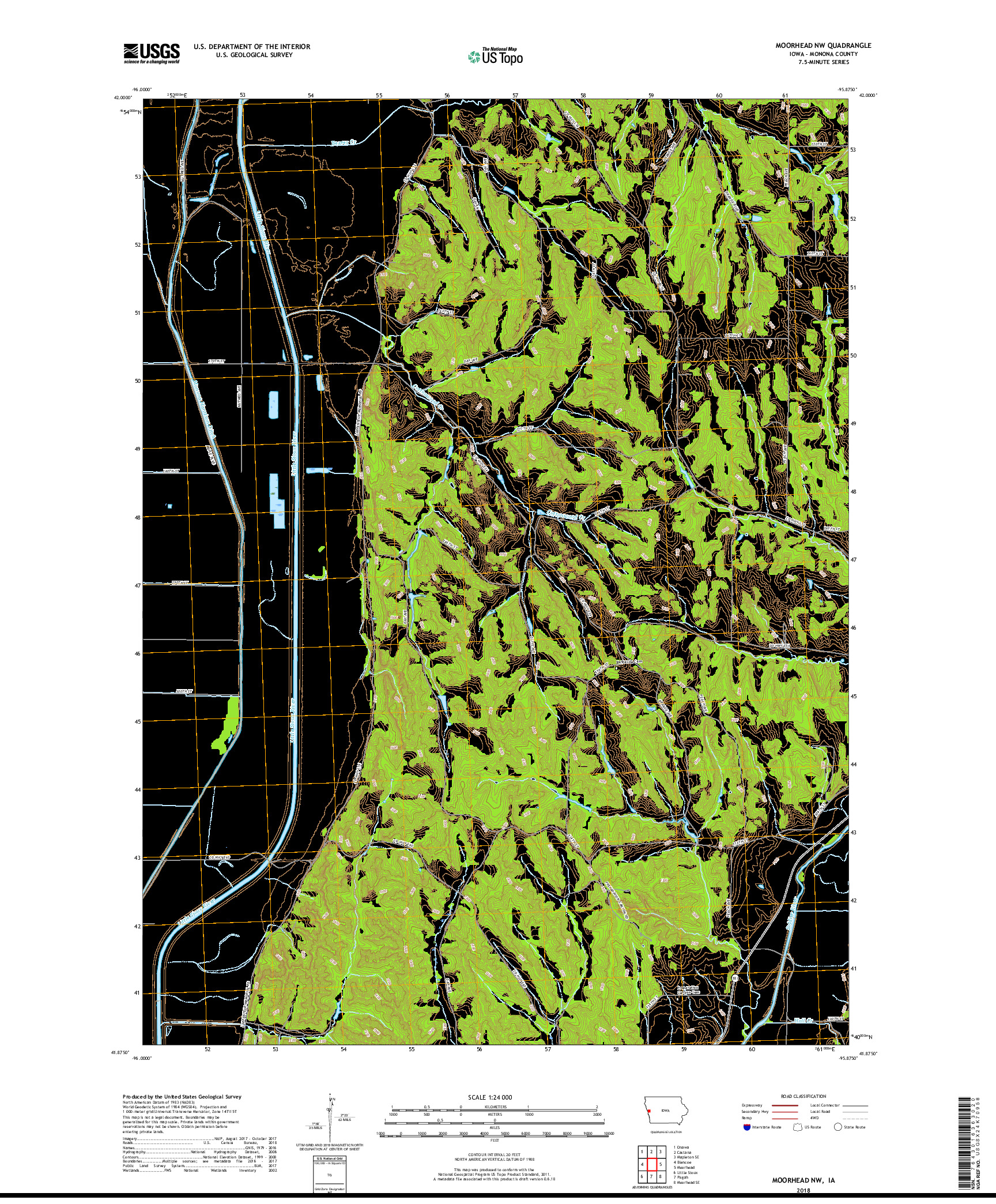 USGS US TOPO 7.5-MINUTE MAP FOR MOORHEAD NW, IA 2018