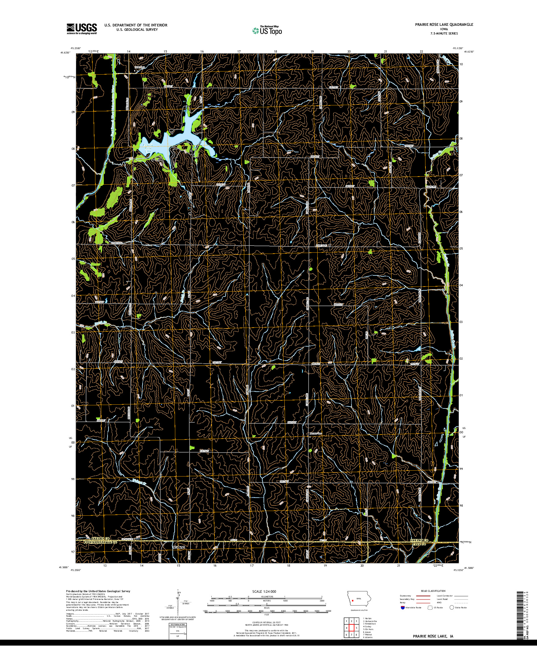 USGS US TOPO 7.5-MINUTE MAP FOR PRAIRIE ROSE LAKE, IA 2018