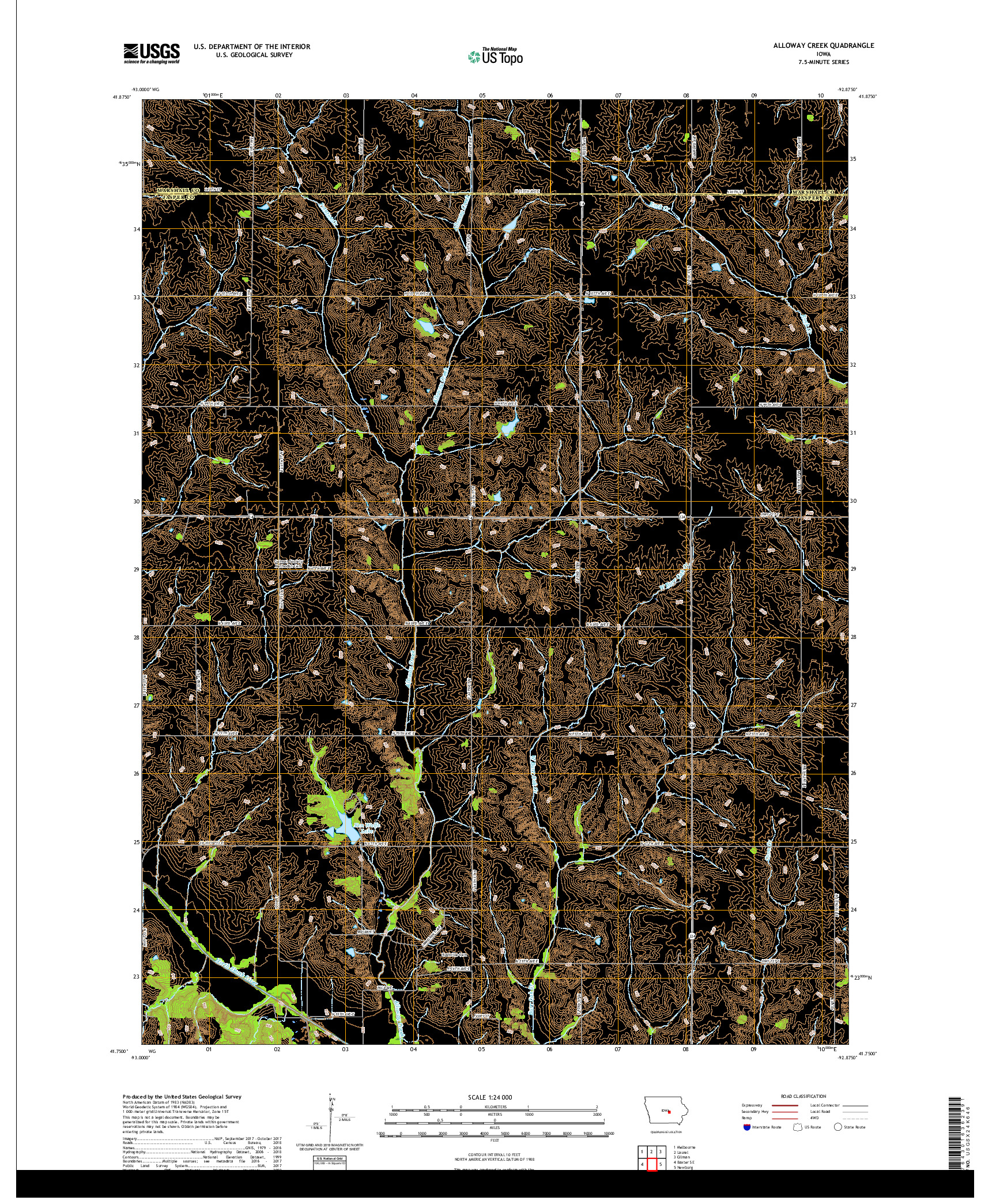 USGS US TOPO 7.5-MINUTE MAP FOR ALLOWAY CREEK, IA 2018