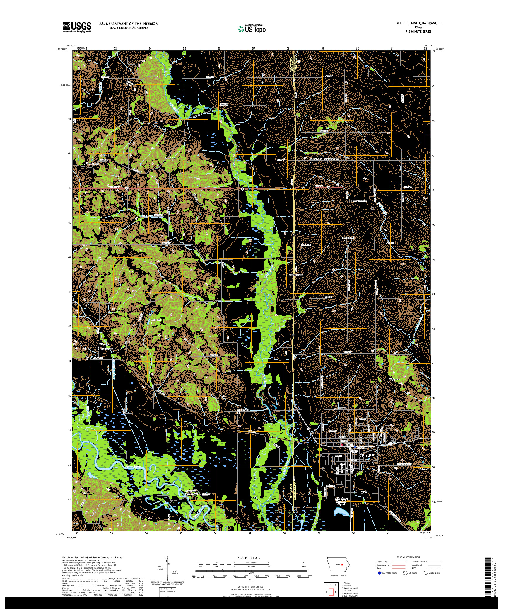 USGS US TOPO 7.5-MINUTE MAP FOR BELLE PLAINE, IA 2018