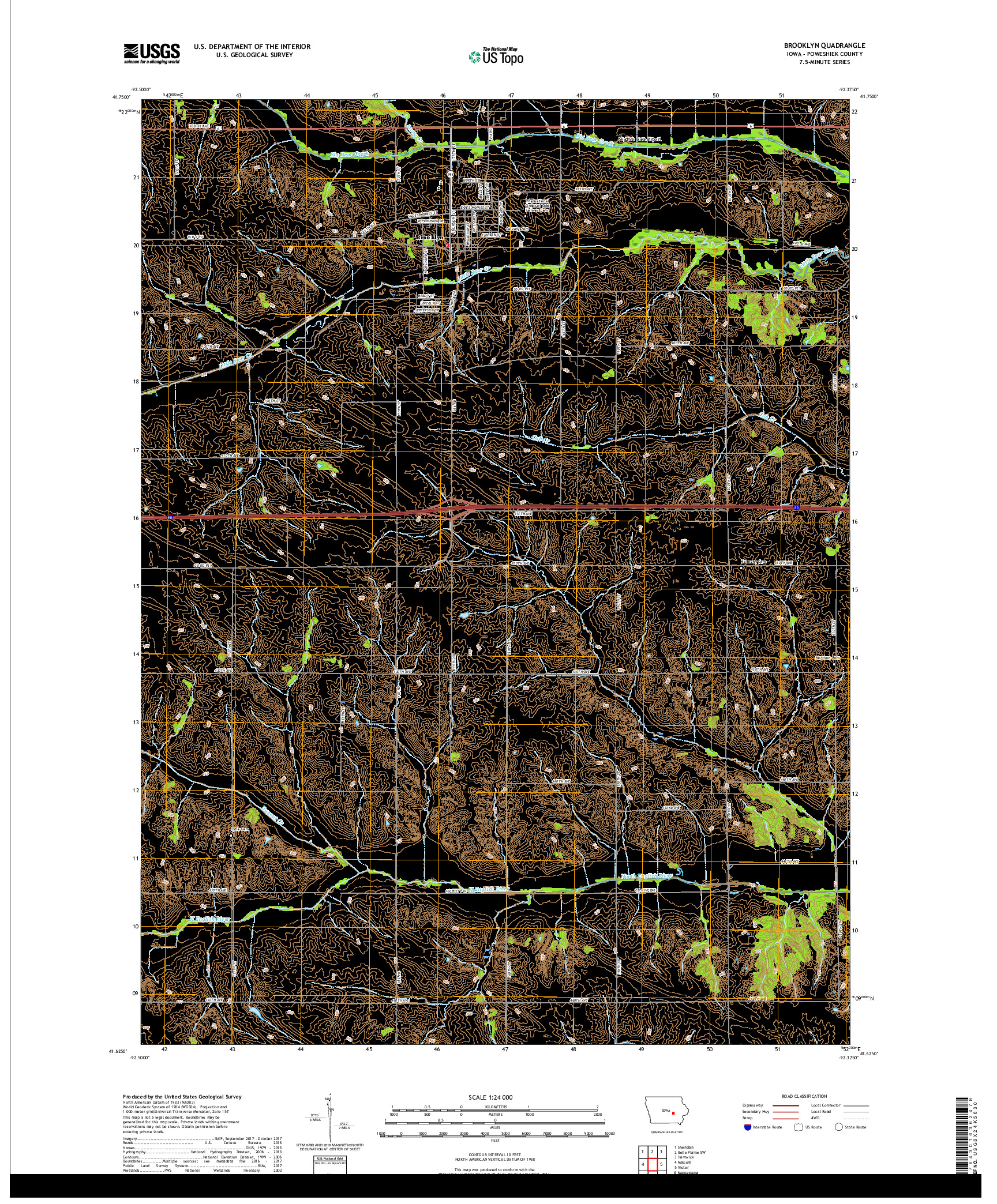 USGS US TOPO 7.5-MINUTE MAP FOR BROOKLYN, IA 2018