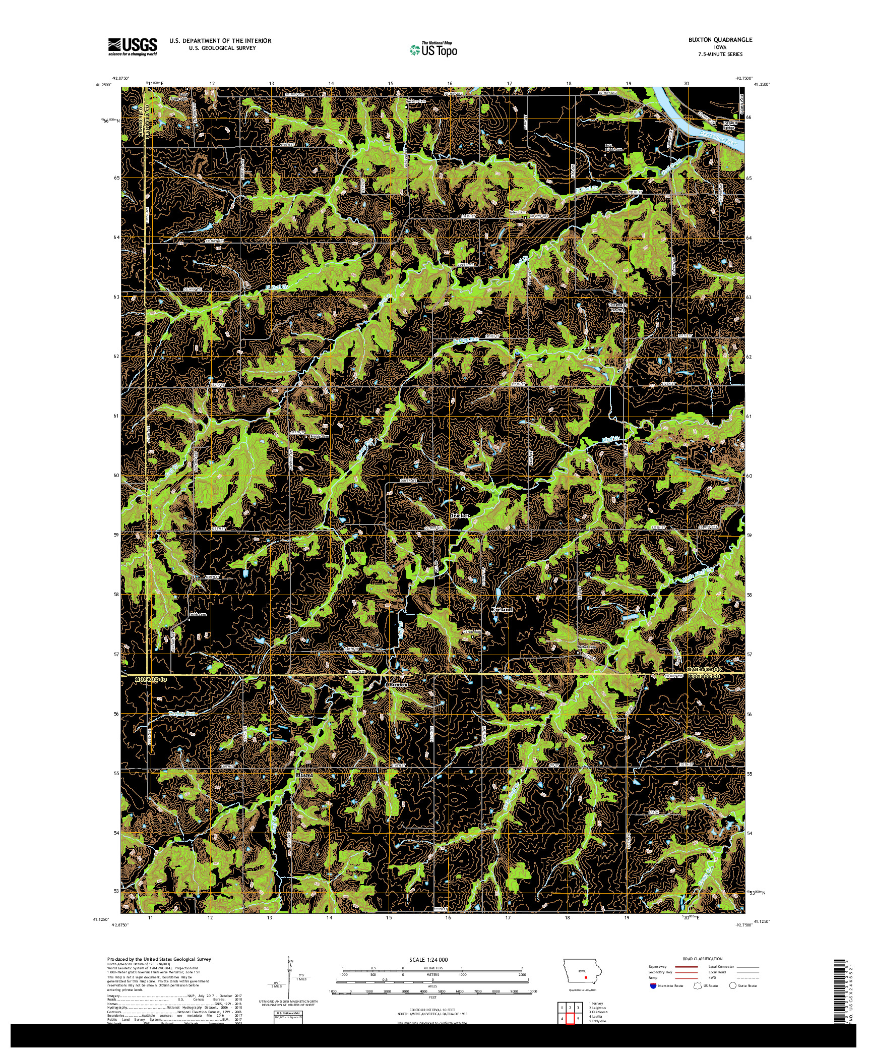 USGS US TOPO 7.5-MINUTE MAP FOR BUXTON, IA 2018