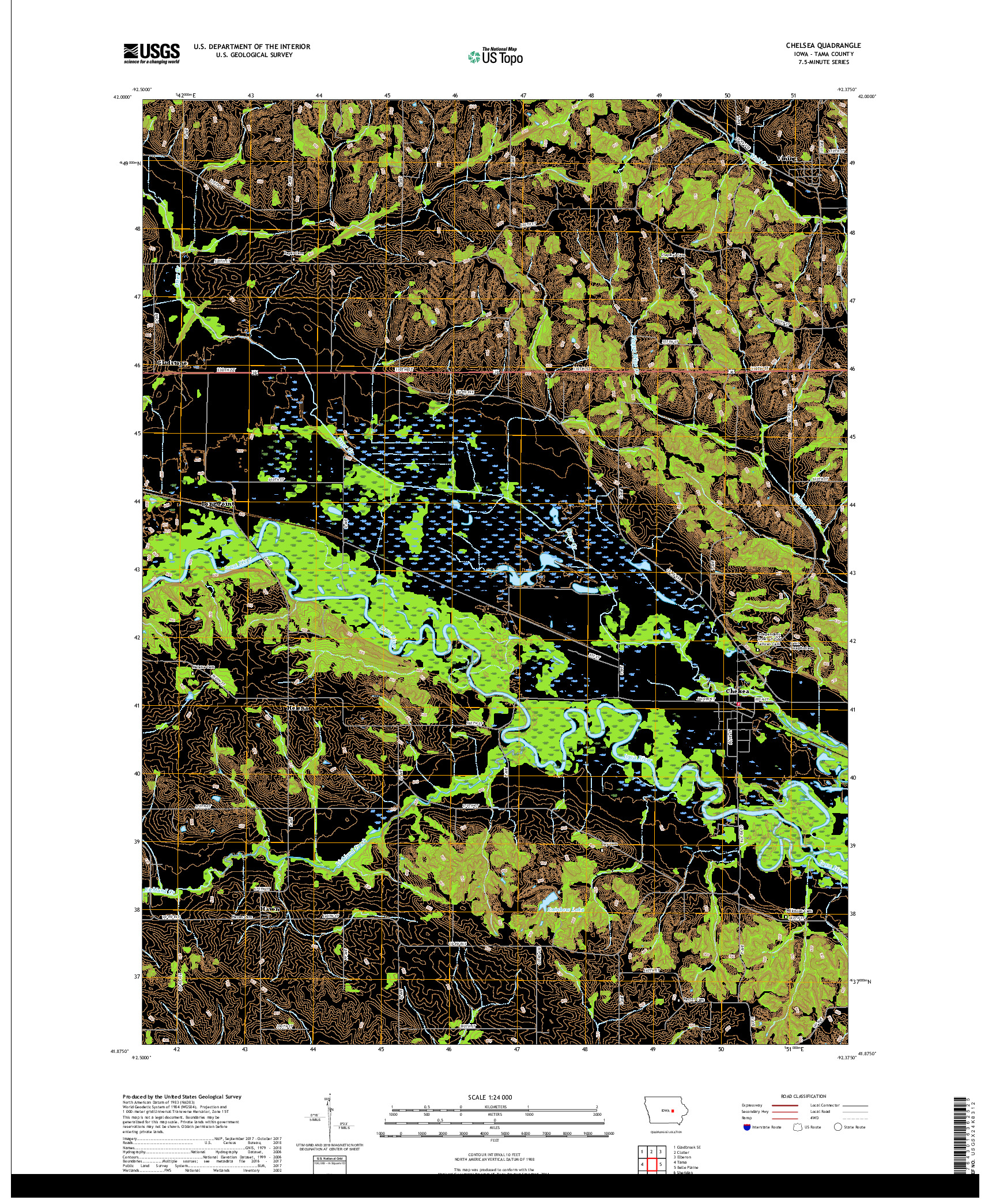 USGS US TOPO 7.5-MINUTE MAP FOR CHELSEA, IA 2018