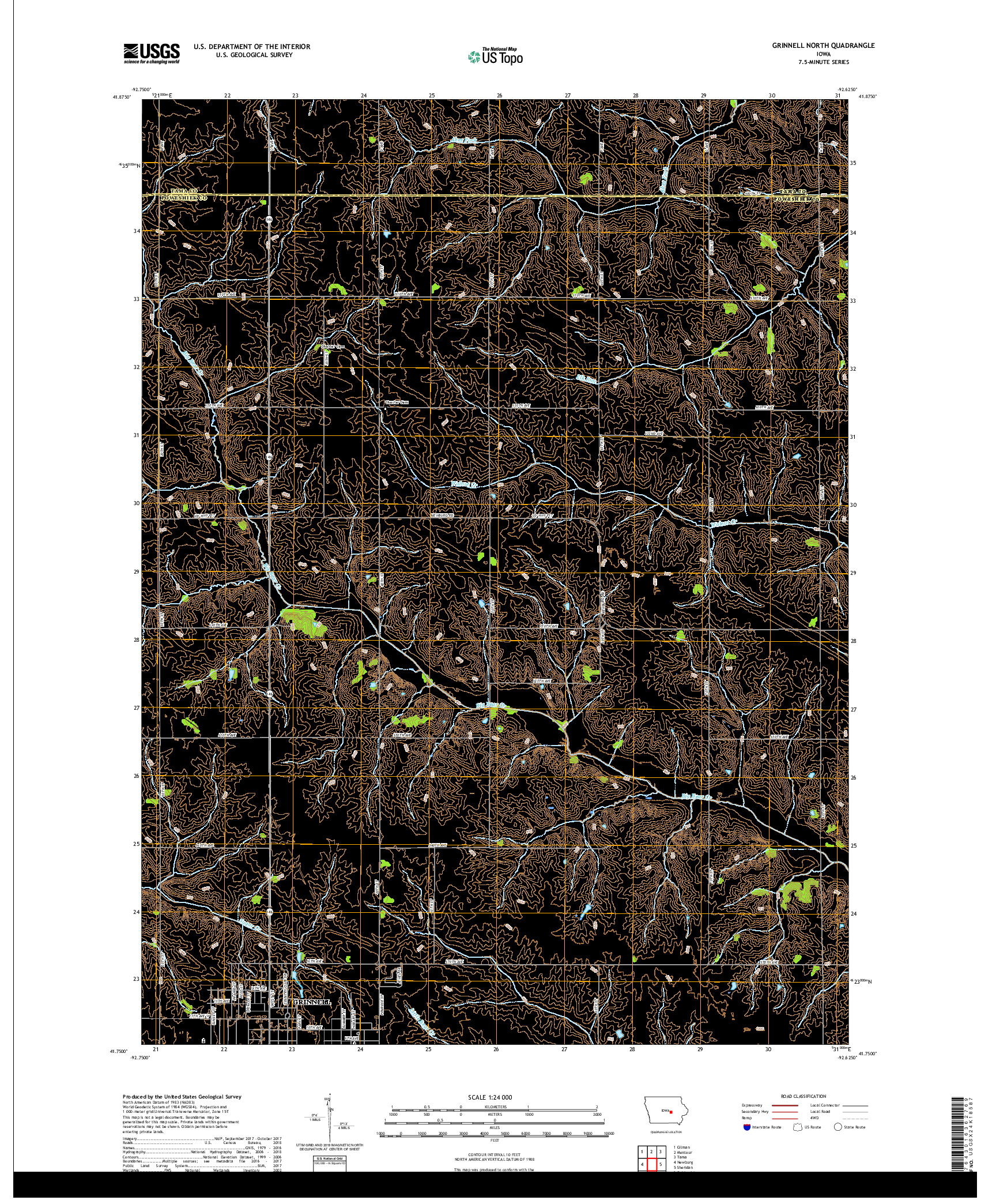 USGS US TOPO 7.5-MINUTE MAP FOR GRINNELL NORTH, IA 2018