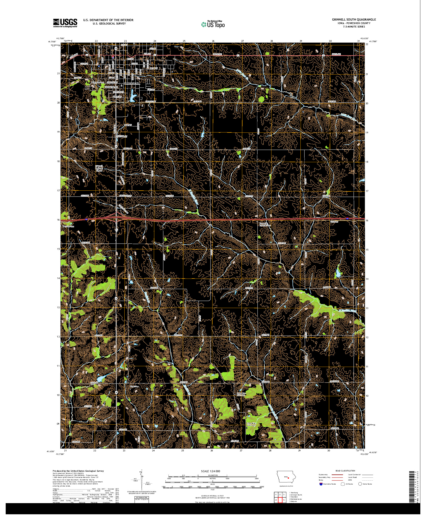 USGS US TOPO 7.5-MINUTE MAP FOR GRINNELL SOUTH, IA 2018