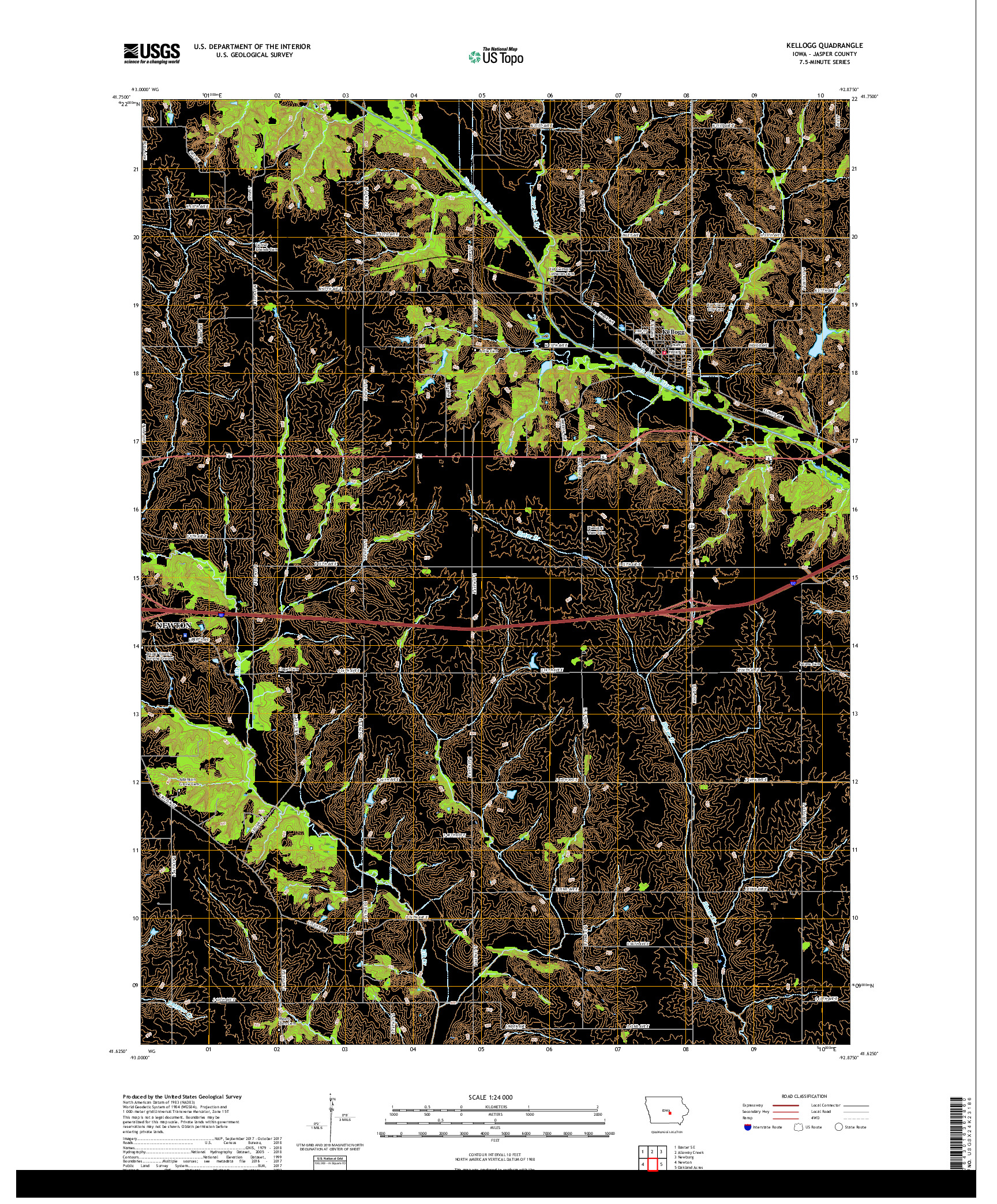 USGS US TOPO 7.5-MINUTE MAP FOR KELLOGG, IA 2018