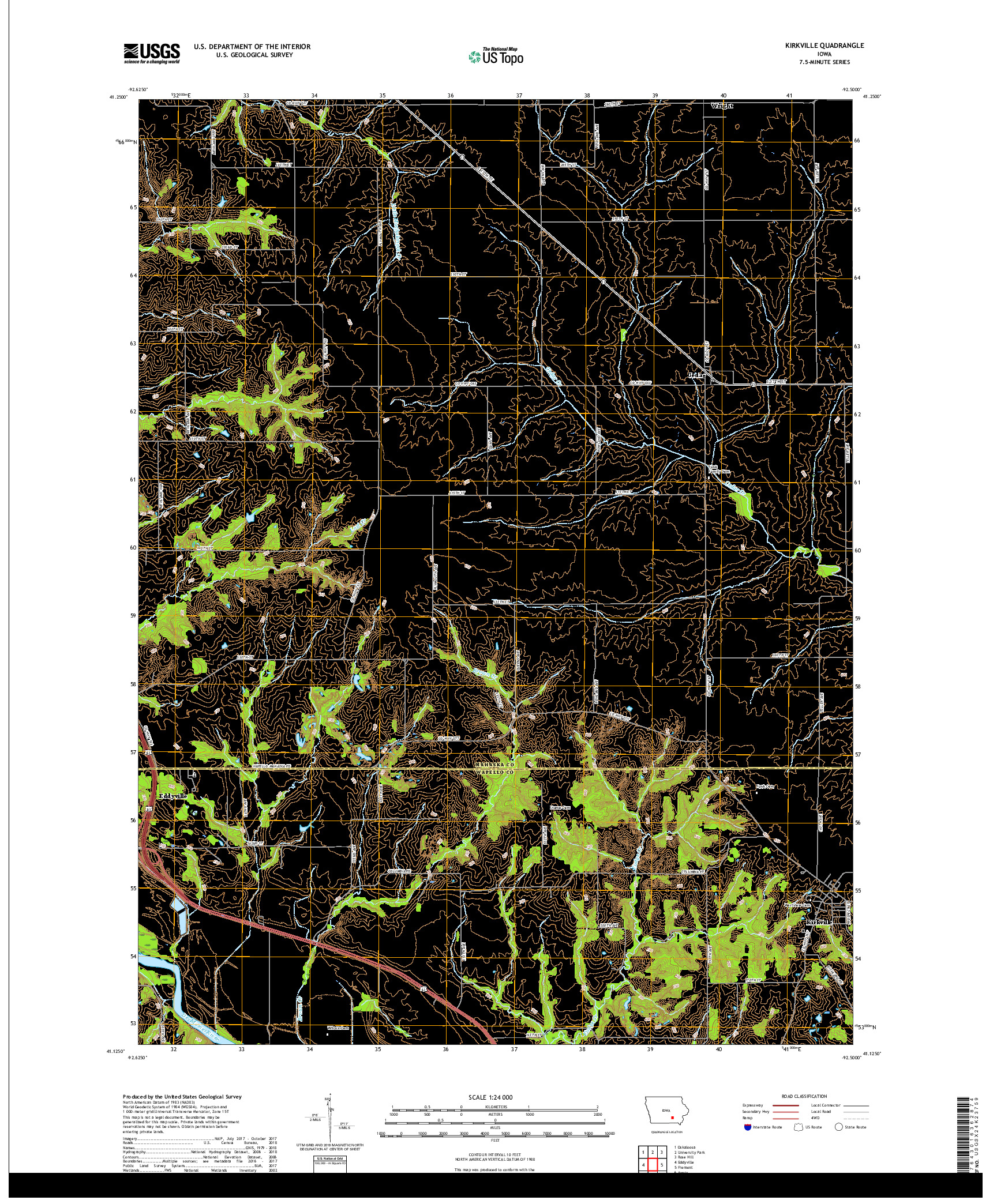 USGS US TOPO 7.5-MINUTE MAP FOR KIRKVILLE, IA 2018