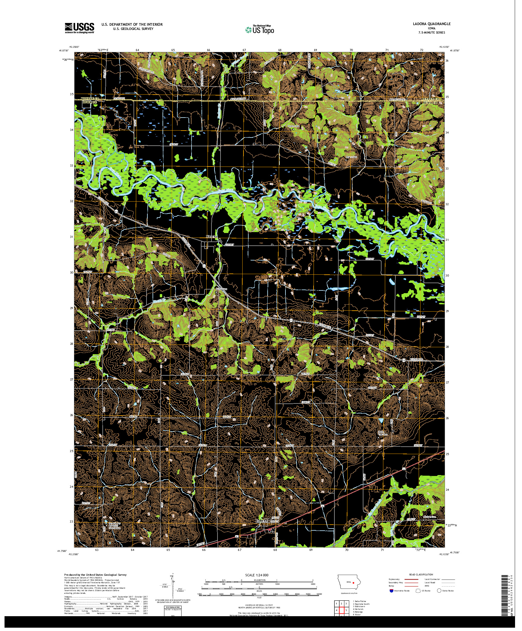 USGS US TOPO 7.5-MINUTE MAP FOR LADORA, IA 2018