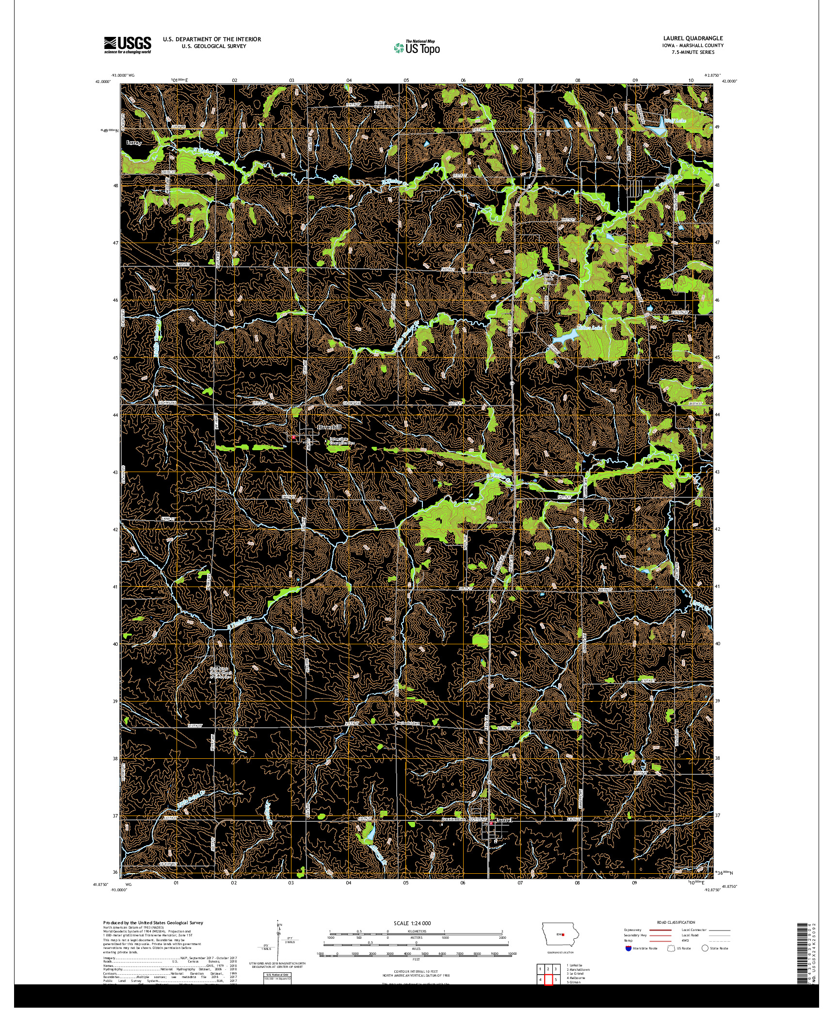 USGS US TOPO 7.5-MINUTE MAP FOR LAUREL, IA 2018