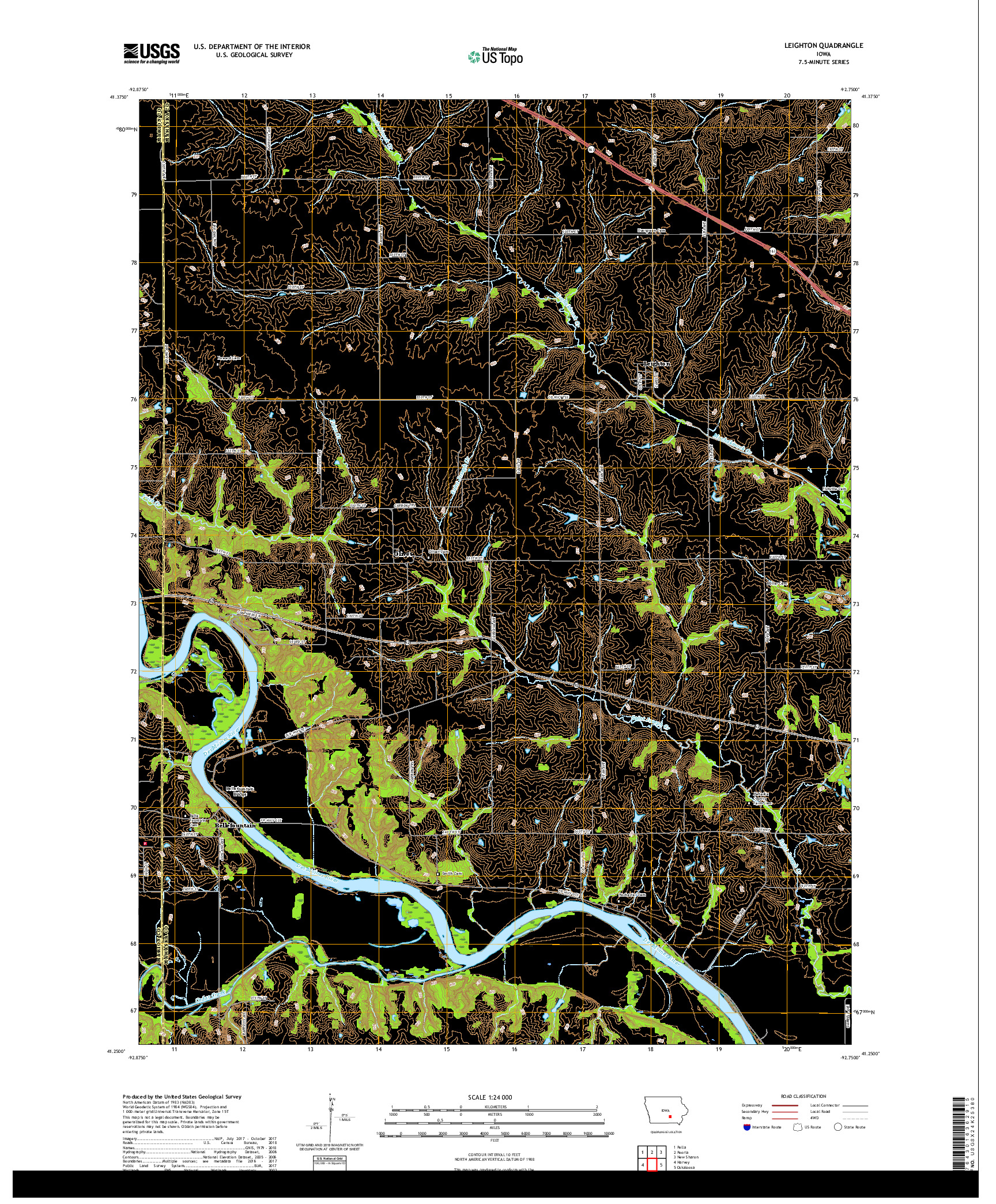 USGS US TOPO 7.5-MINUTE MAP FOR LEIGHTON, IA 2018