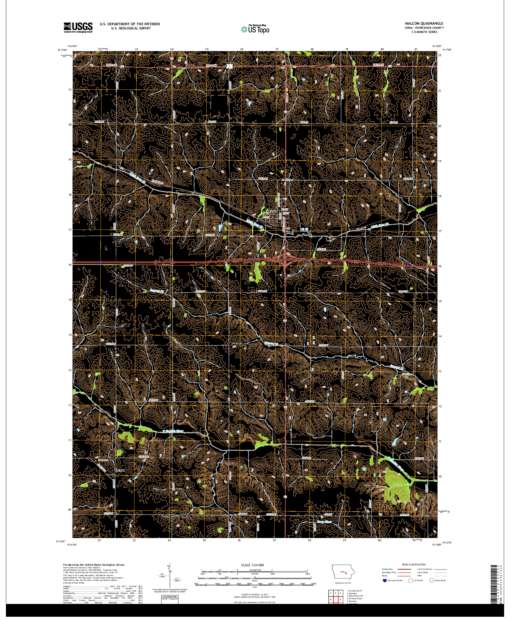 USGS US TOPO 7.5-MINUTE MAP FOR MALCOM, IA 2018