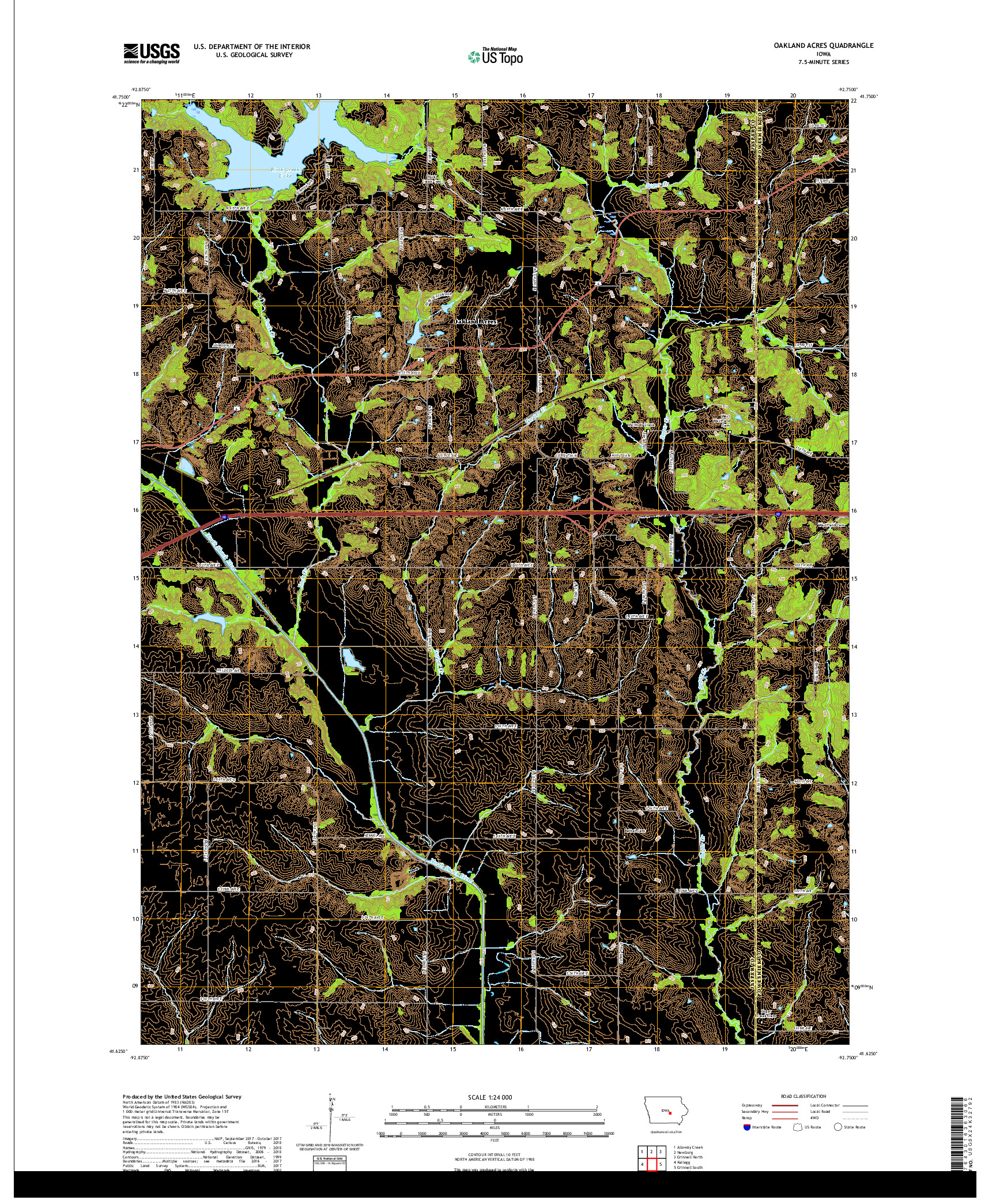 USGS US TOPO 7.5-MINUTE MAP FOR OAKLAND ACRES, IA 2018