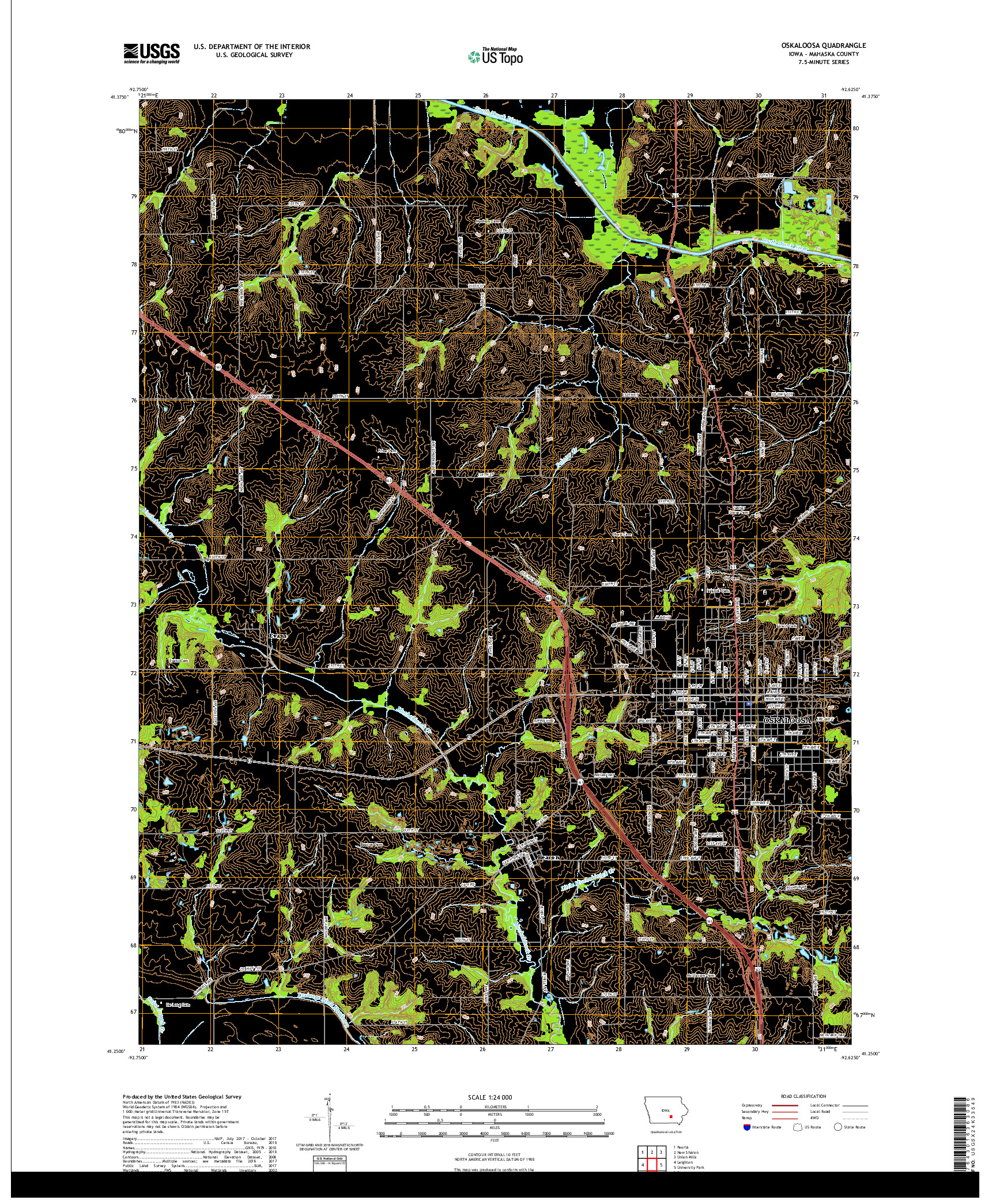 USGS US TOPO 7.5-MINUTE MAP FOR OSKALOOSA, IA 2018