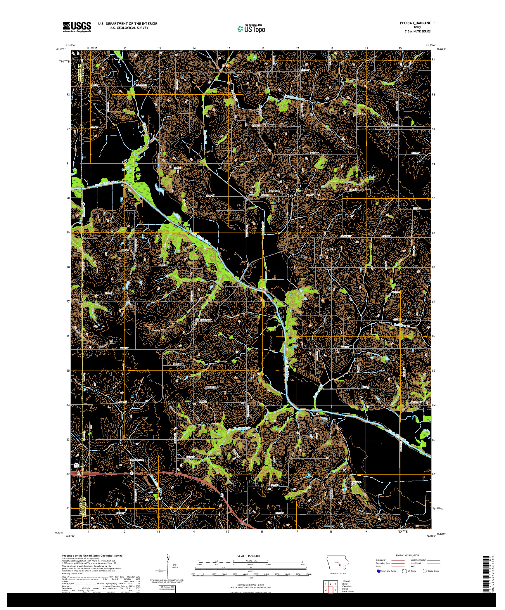 USGS US TOPO 7.5-MINUTE MAP FOR PEORIA, IA 2018