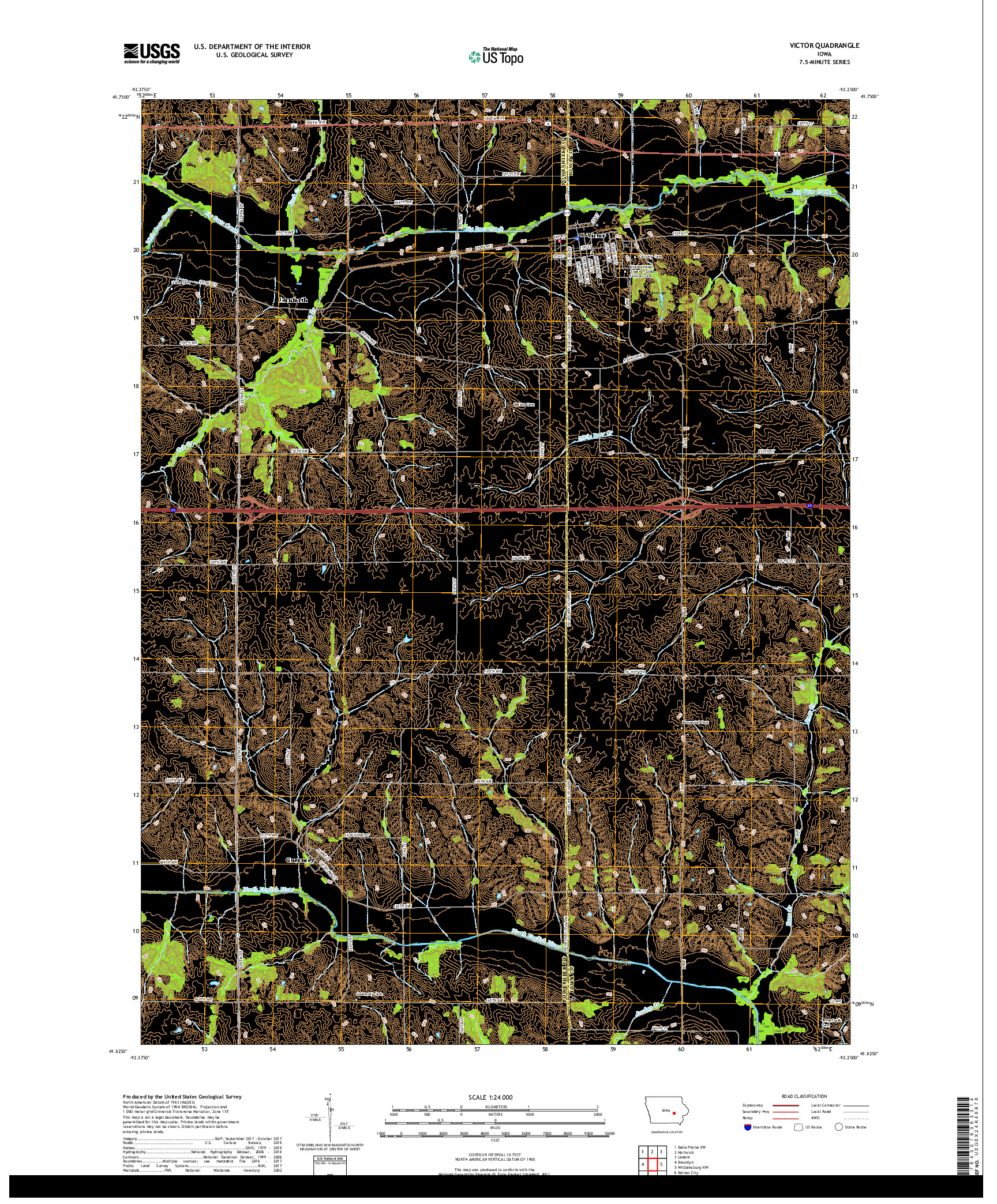 USGS US TOPO 7.5-MINUTE MAP FOR VICTOR, IA 2018