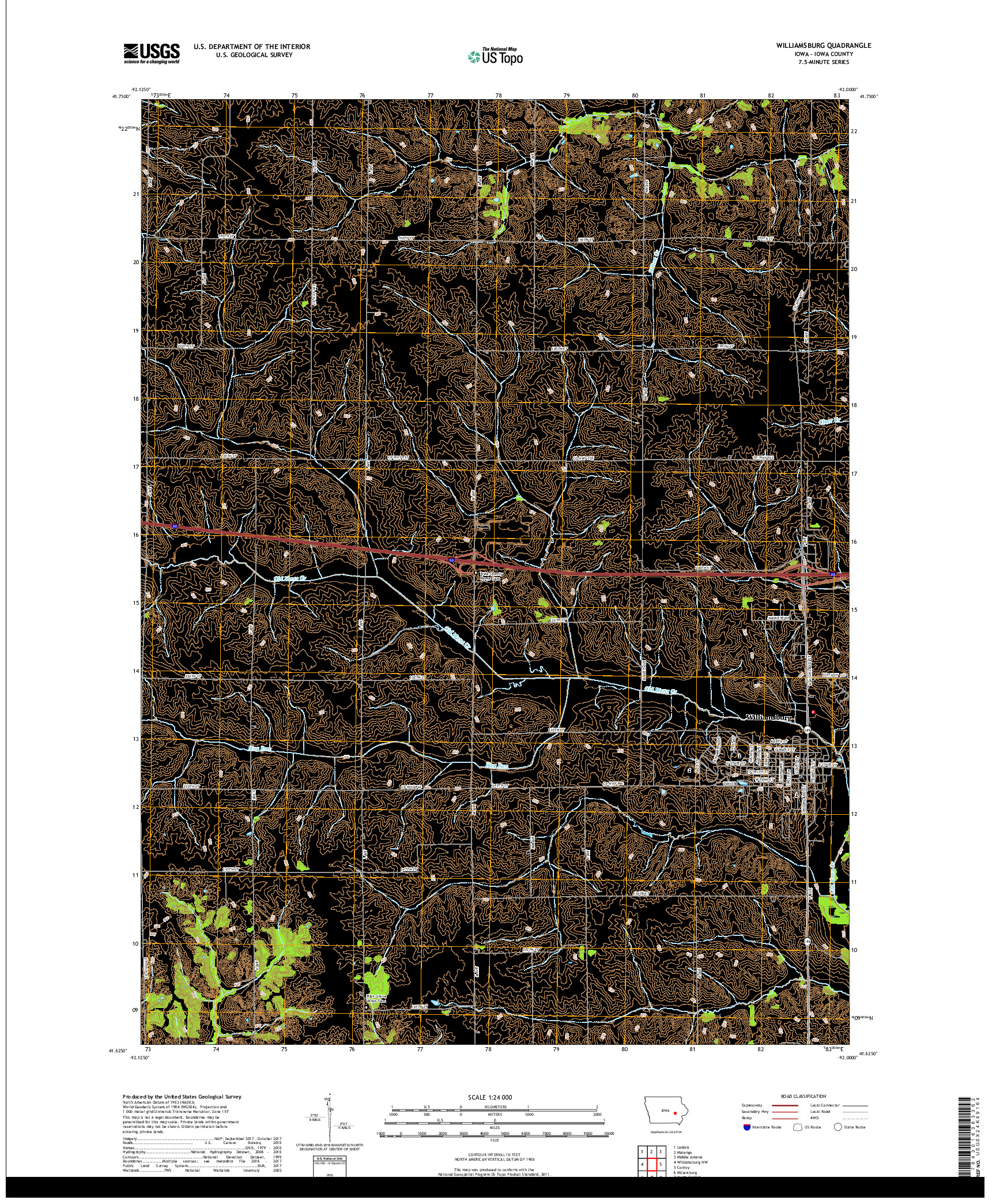 USGS US TOPO 7.5-MINUTE MAP FOR WILLIAMSBURG, IA 2018