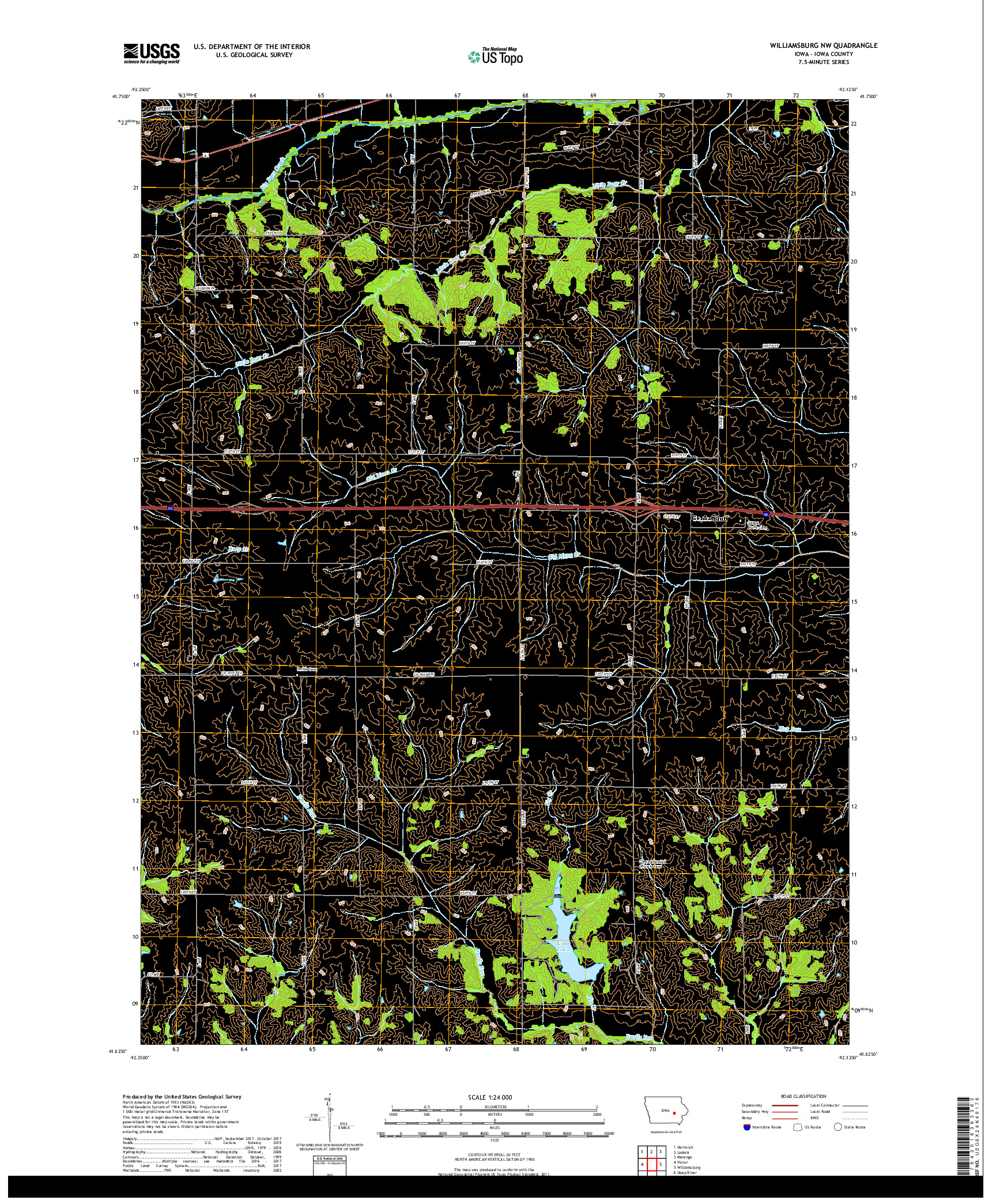 USGS US TOPO 7.5-MINUTE MAP FOR WILLIAMSBURG NW, IA 2018