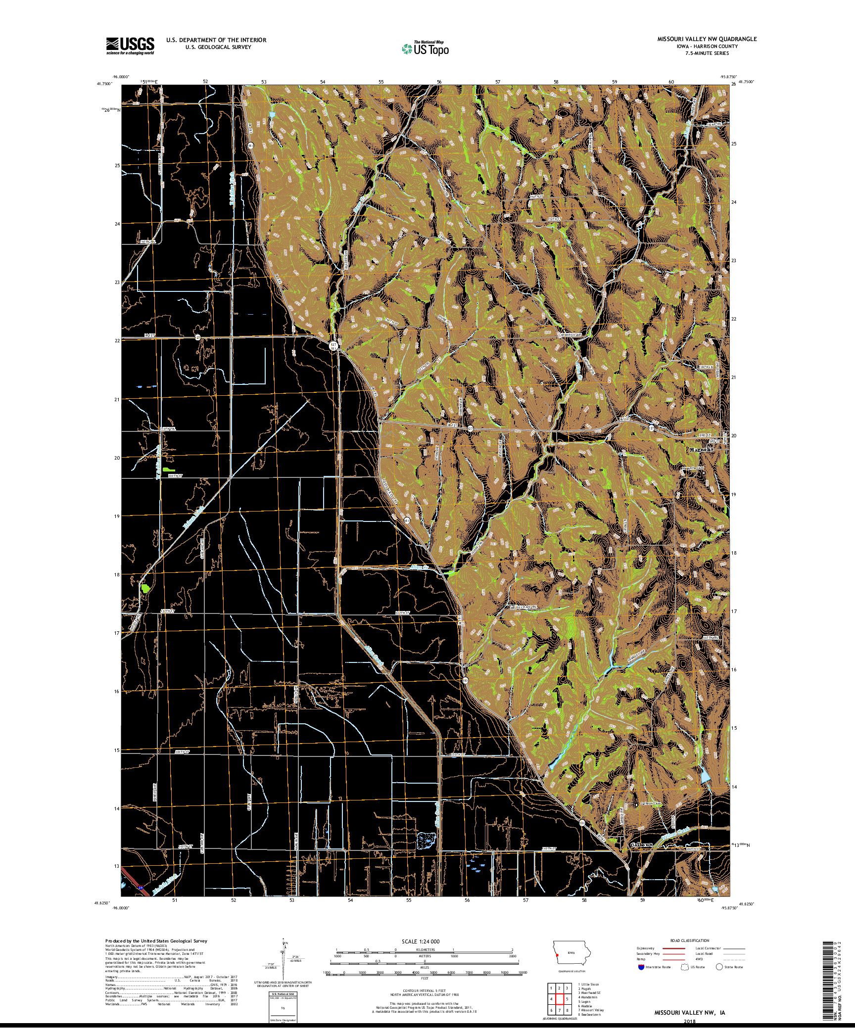 USGS US TOPO 7.5-MINUTE MAP FOR MISSOURI VALLEY NW, IA 2018