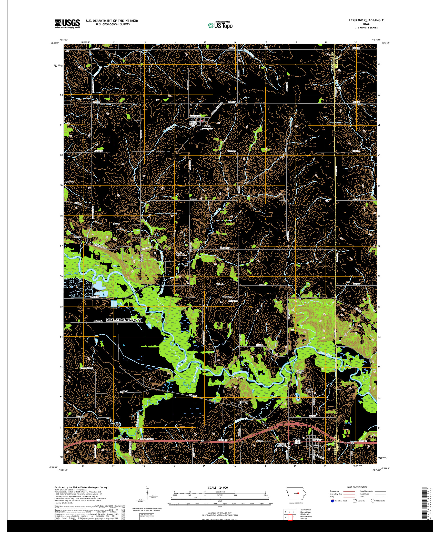 USGS US TOPO 7.5-MINUTE MAP FOR LE GRAND, IA 2018