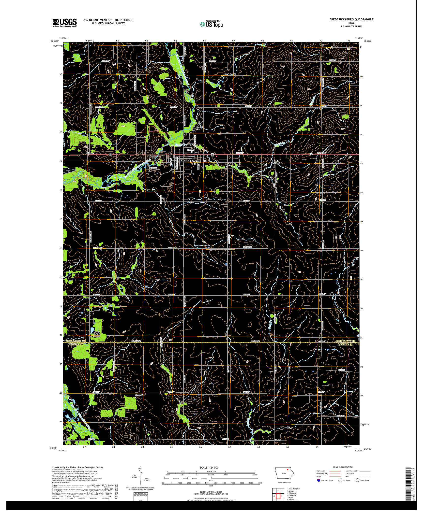 USGS US TOPO 7.5-MINUTE MAP FOR FREDERICKSBURG, IA 2018