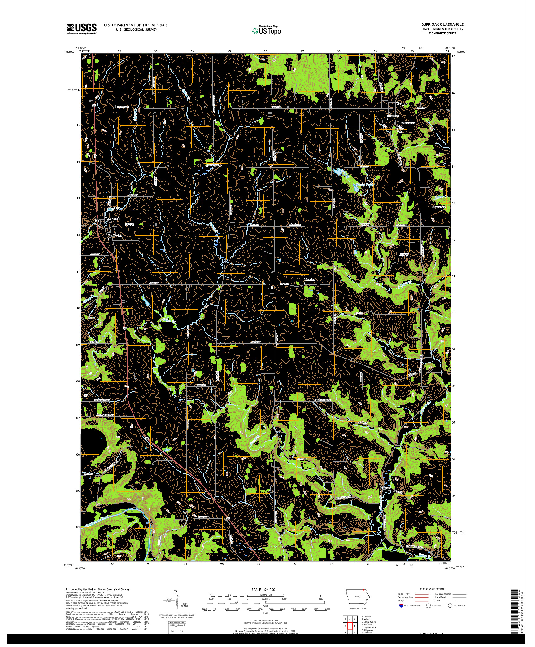 USGS US TOPO 7.5-MINUTE MAP FOR BURR OAK, IA 2018