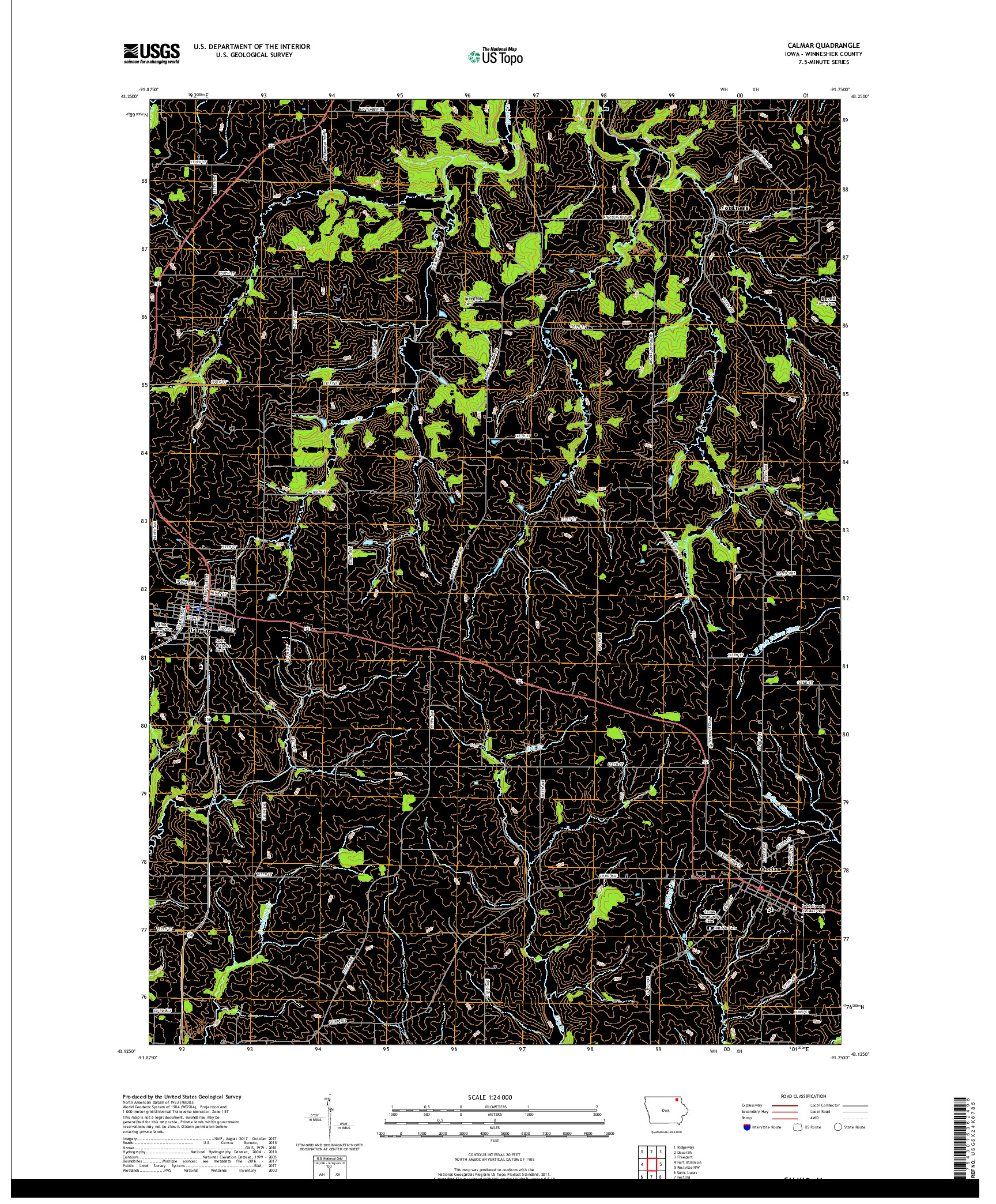 USGS US TOPO 7.5-MINUTE MAP FOR CALMAR, IA 2018