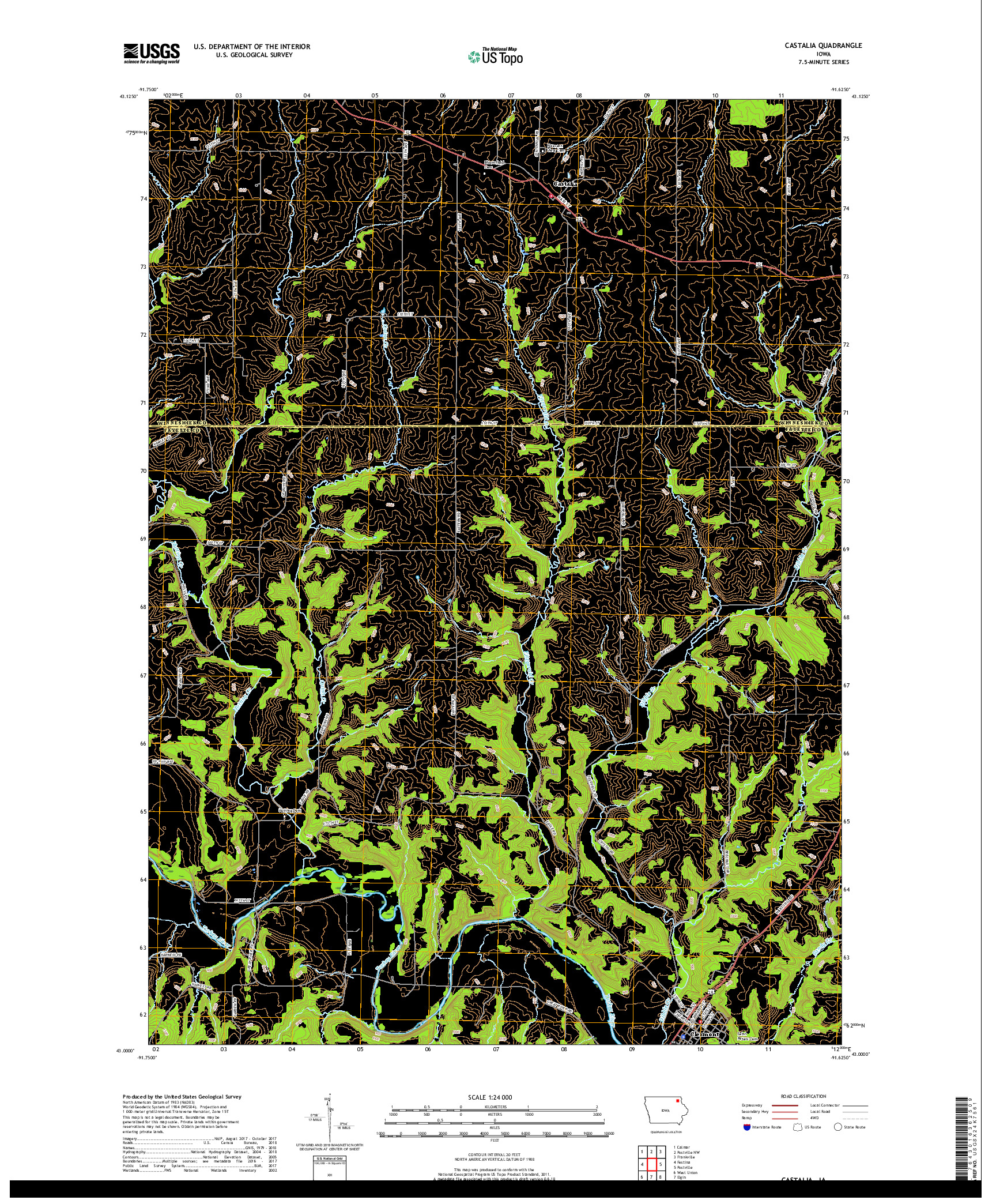 USGS US TOPO 7.5-MINUTE MAP FOR CASTALIA, IA 2018