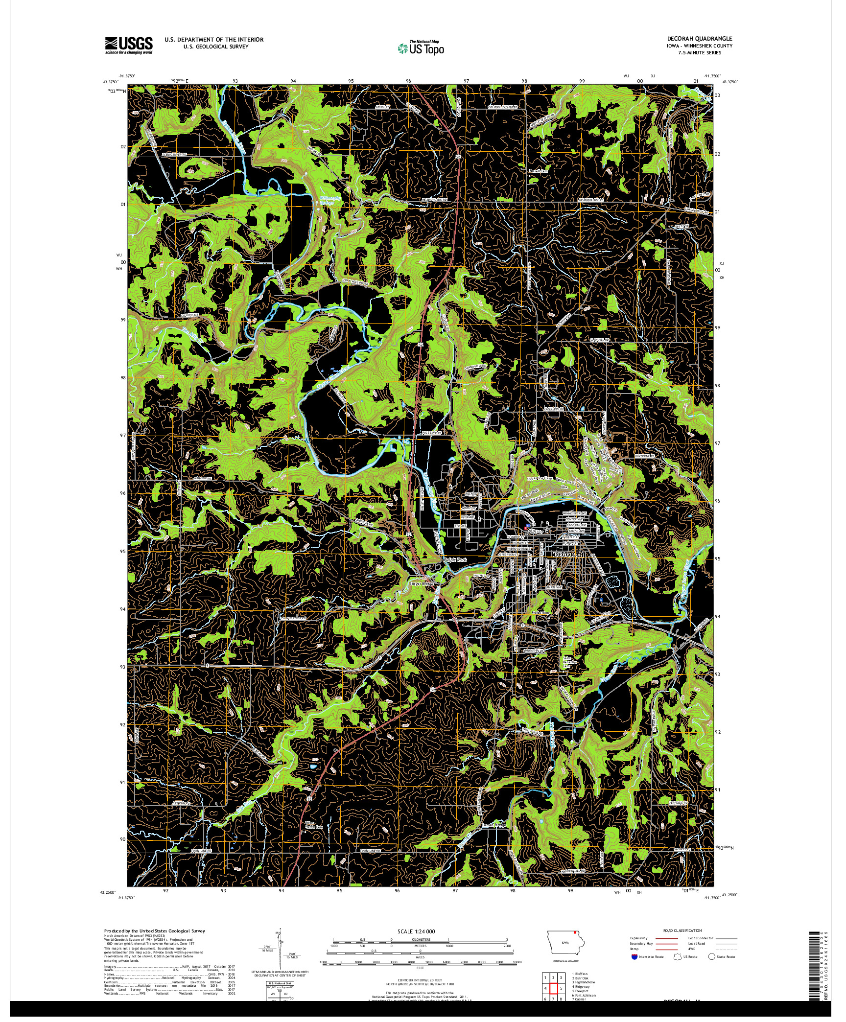 USGS US TOPO 7.5-MINUTE MAP FOR DECORAH, IA 2018