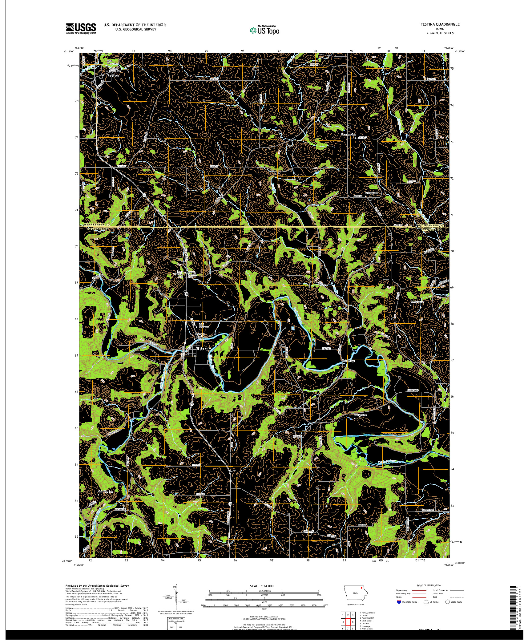 USGS US TOPO 7.5-MINUTE MAP FOR FESTINA, IA 2018