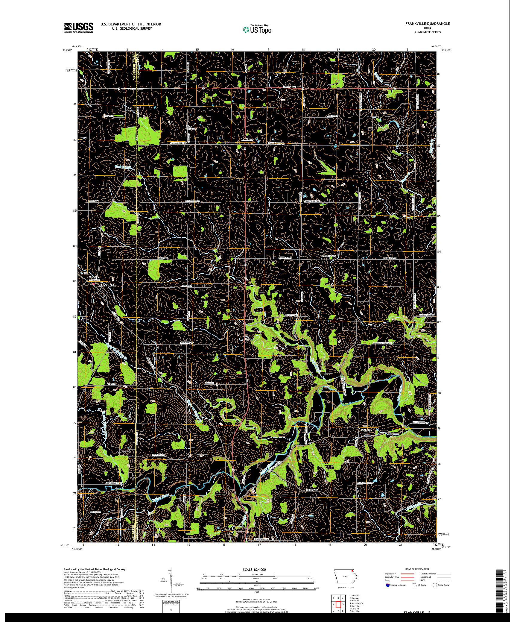 USGS US TOPO 7.5-MINUTE MAP FOR FRANKVILLE, IA 2018