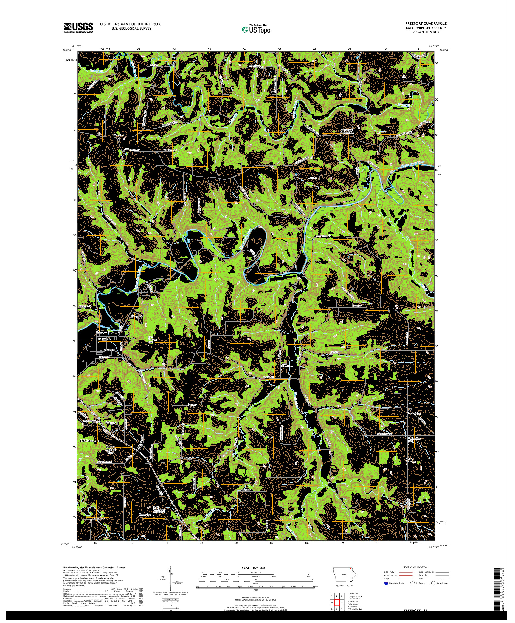 USGS US TOPO 7.5-MINUTE MAP FOR FREEPORT, IA 2018