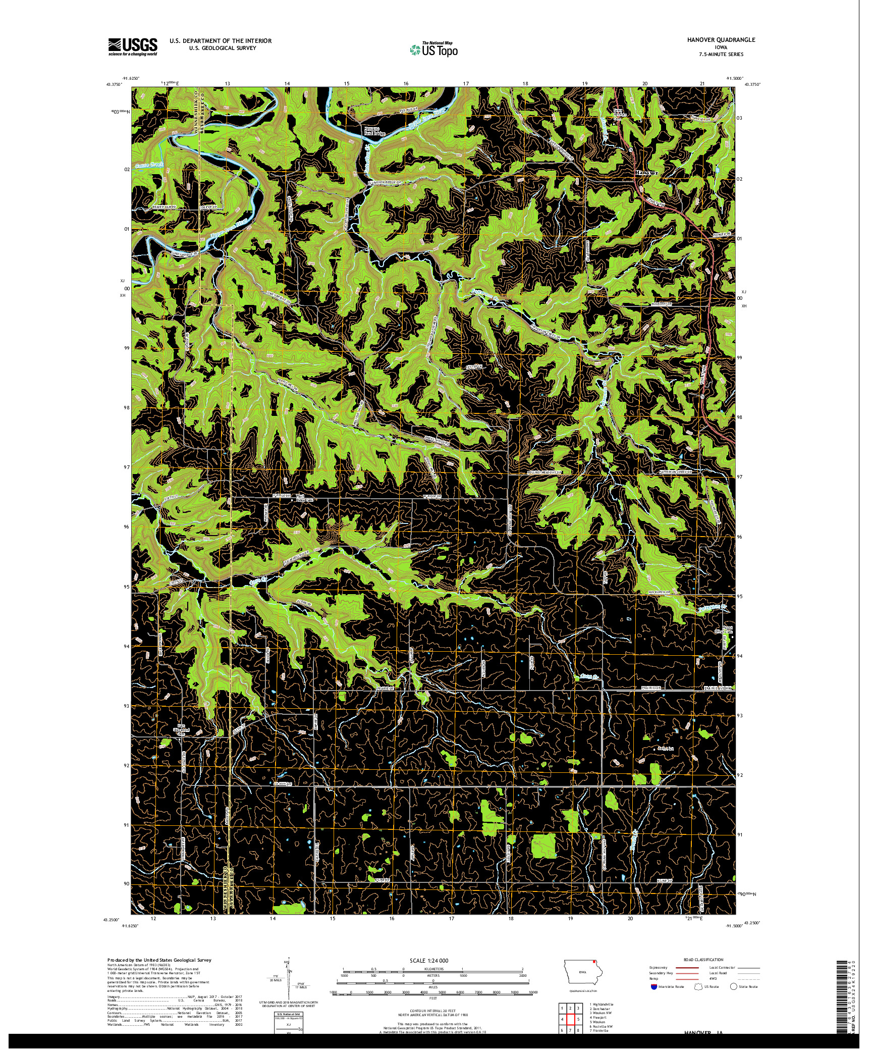 USGS US TOPO 7.5-MINUTE MAP FOR HANOVER, IA 2018