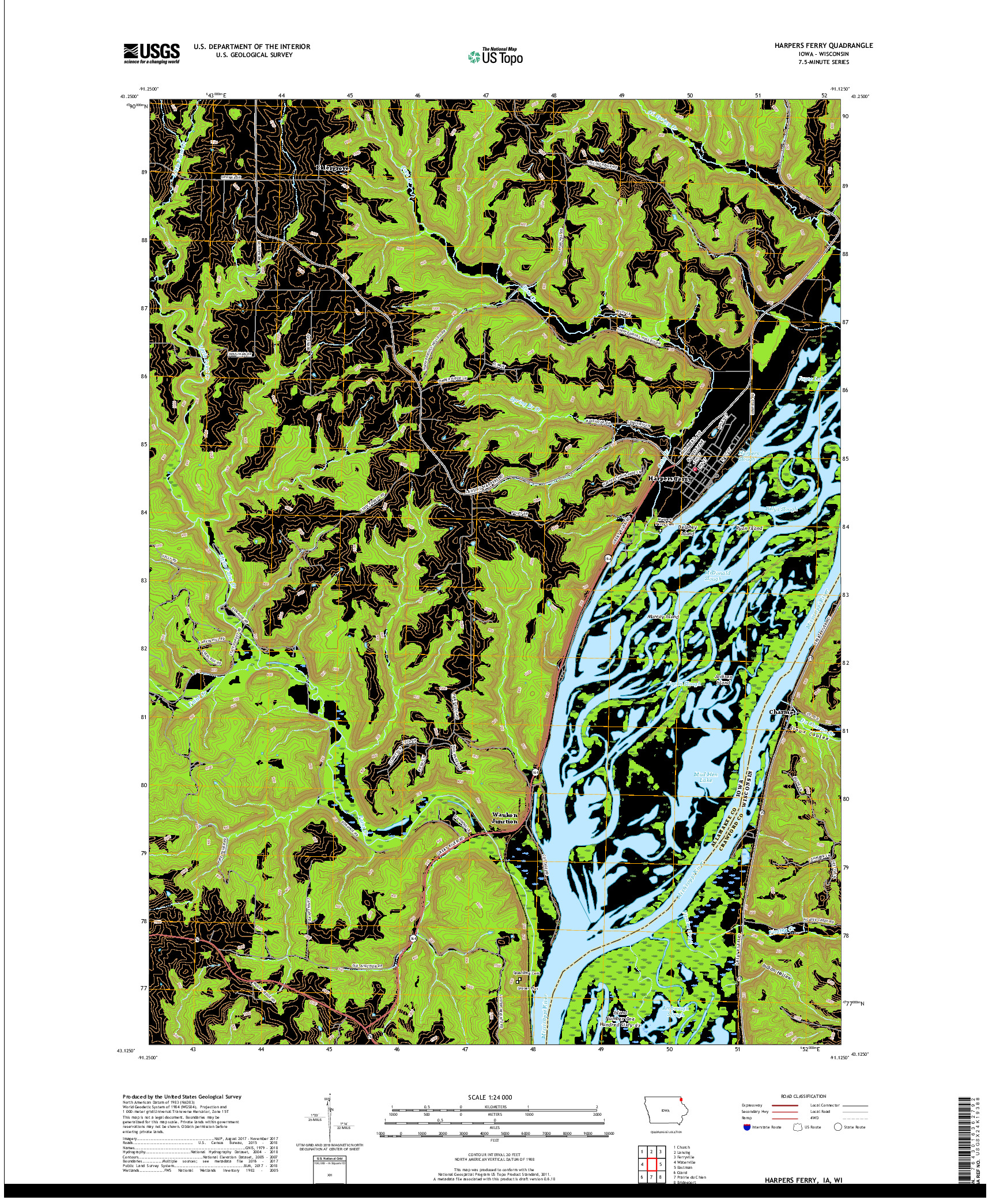 USGS US TOPO 7.5-MINUTE MAP FOR HARPERS FERRY, IA,WI 2018